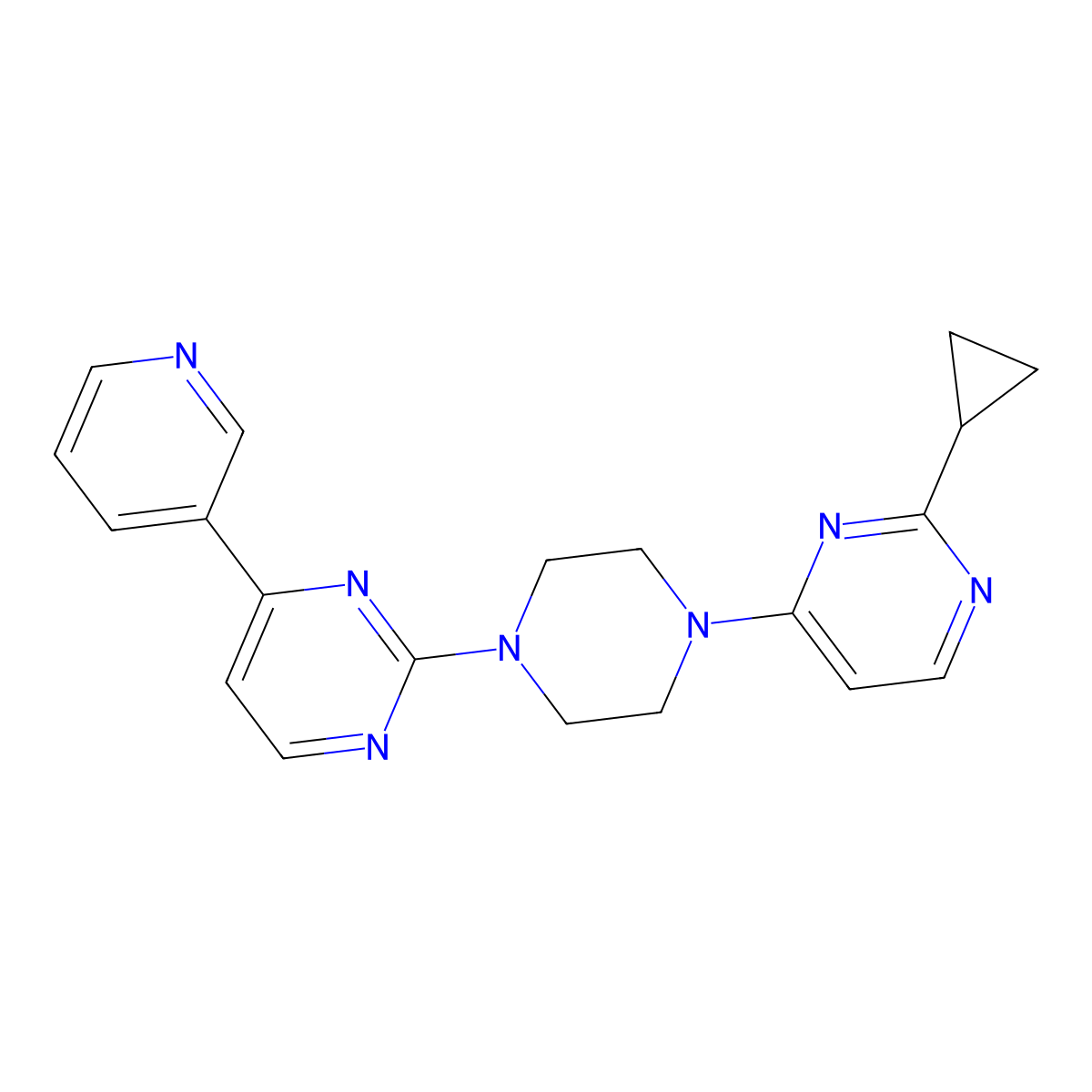 2-Cyclopropyl-4-[4-(4-pyridin-3-ylpyrimidin-2-yl)piperazin-1-yl]pyrimidine molecular structure, CAS 2742048-23-1