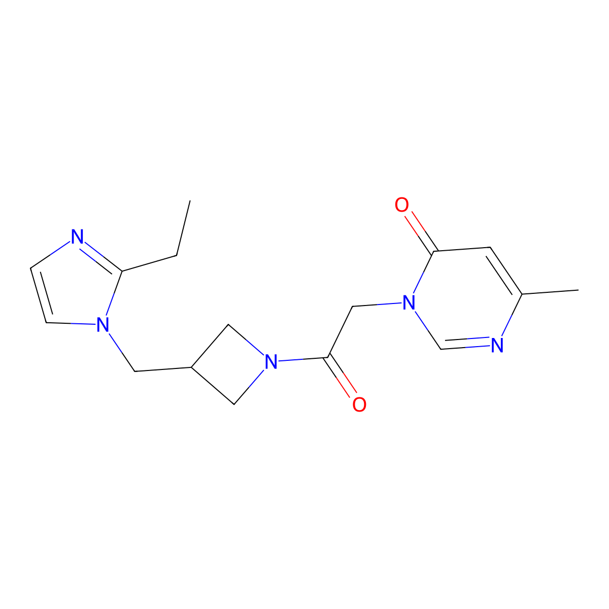 3-(2-{3-[(2-ethyl-1H-imidazol-1-yl)methyl]azetidin-1-yl}-2-oxoethyl)-6-methyl-3,4-dihydropyrimidin-4-one molecular structure, CAS 2742048-27-5