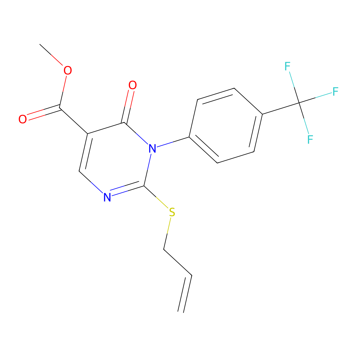 Methyl 6-oxo-2-(prop-2-en-1-ylsulfanyl)-1-[4-(trifluoromethyl)phenyl]-1,6-dihydropyrimidine-5-carboxylate molecular structure, CAS 2742048-28-6