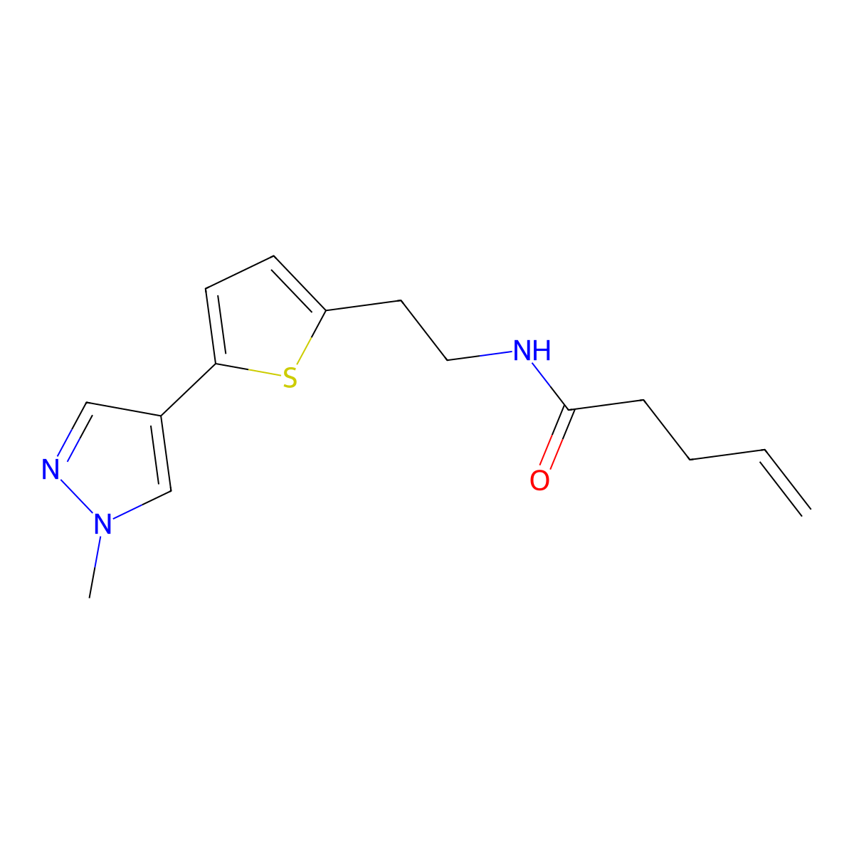 N-{2-[5-(1-methyl-1H-pyrazol-4-yl)thiophen-2-yl]ethyl}pent-4-enamide molecular structure, CAS 2742048-31-1