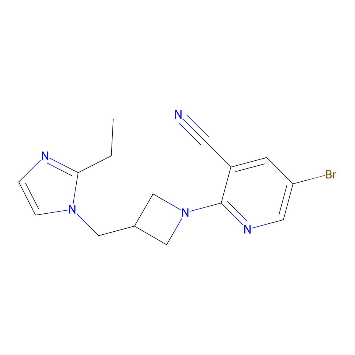 5-bromo-2-{3-[(2-ethyl-1H-imidazol-1-yl)methyl]azetidin-1-yl}pyridine-3-carbonitrile molecular structure, CAS 2742048-37-7