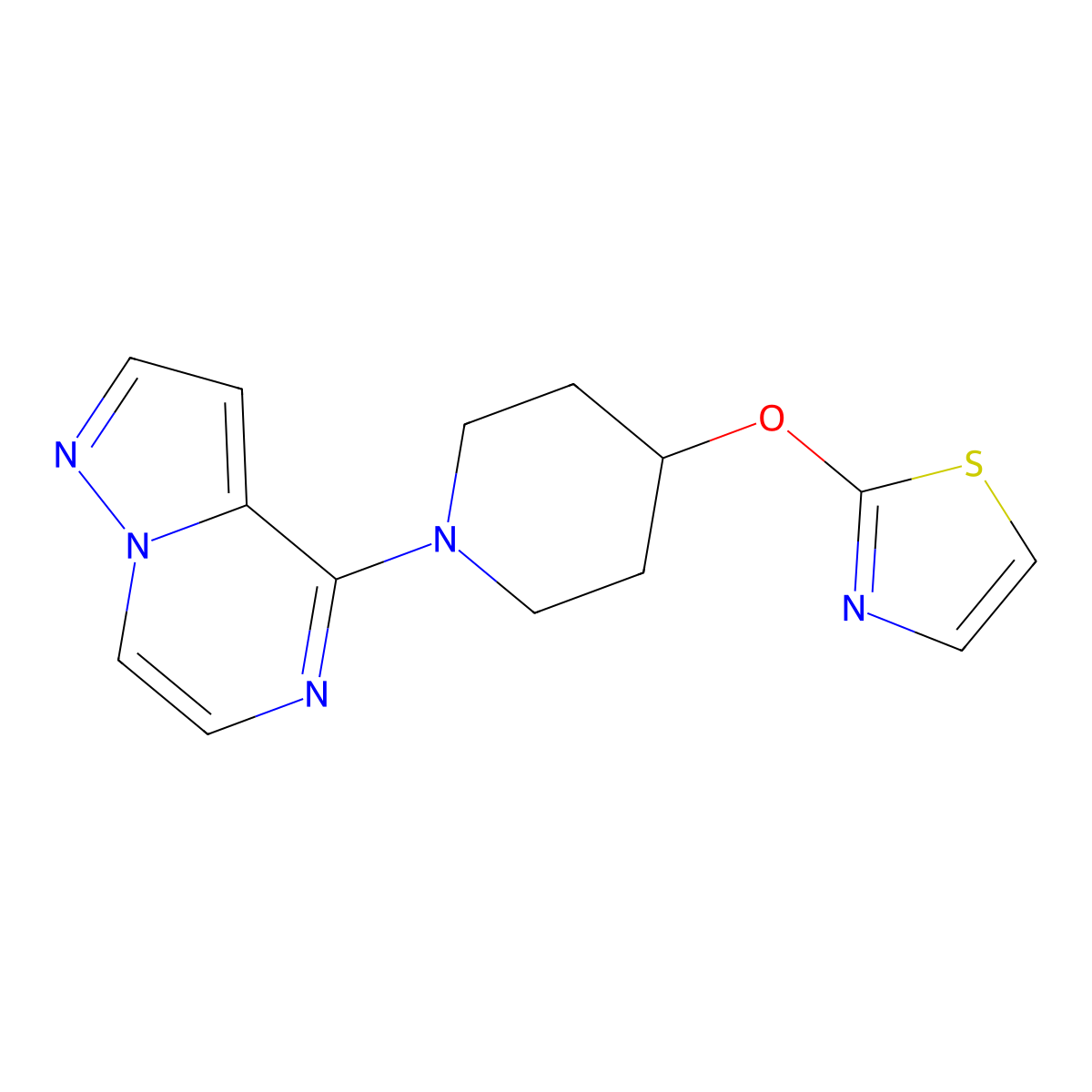 1-{Pyrazolo[1,5-a]pyrazin-4-yl}-4-(1,3-thiazol-2-yloxy)piperidine molecular structure, CAS 2742048-38-8