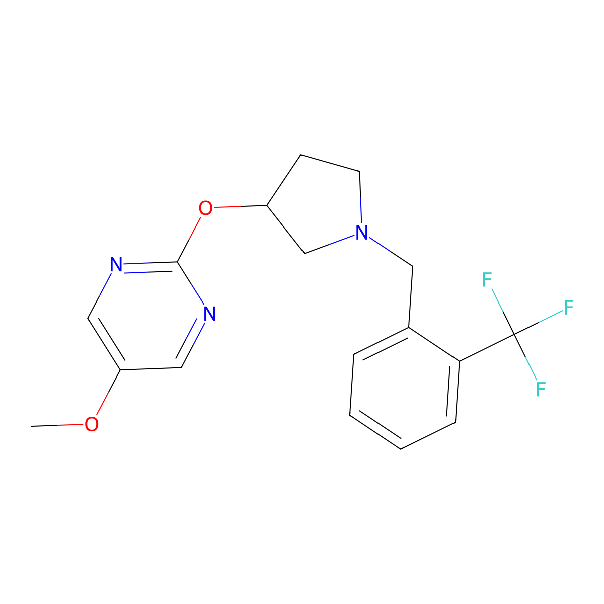 5-Methoxy-2-[(1-{[2-(trifluoromethyl)phenyl]methyl}pyrrolidin-3-yl)oxy]pyrimidine molecular structure, CAS 2742048-41-3