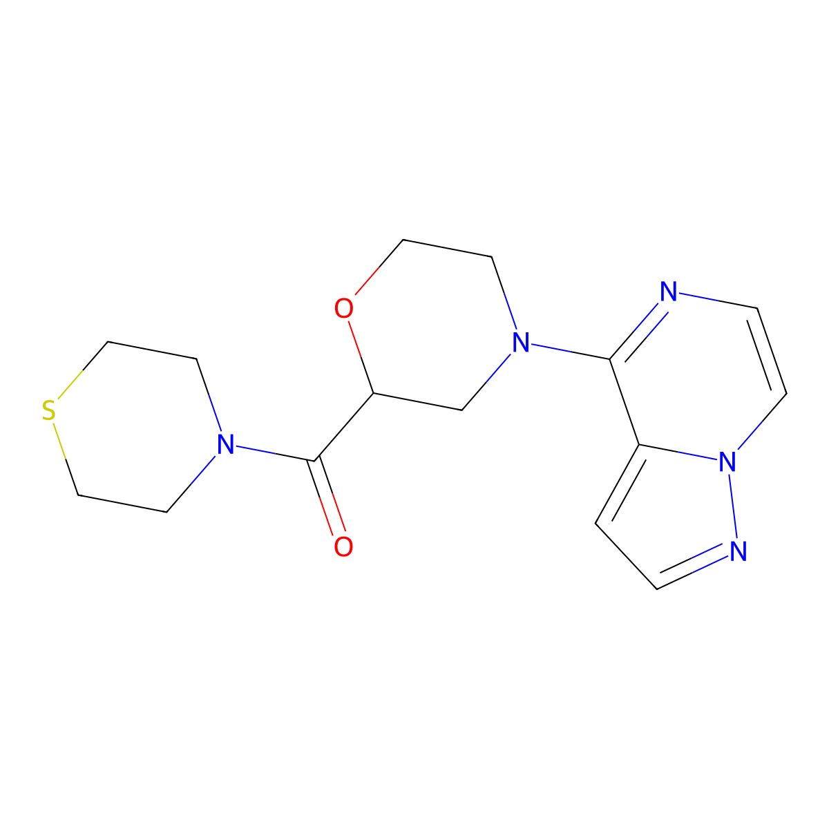 4-{Pyrazolo[1,5-a]pyrazin-4-yl}-2-(thiomorpholine-4-carbonyl)morpholine molecular structure, CAS 2742048-44-6