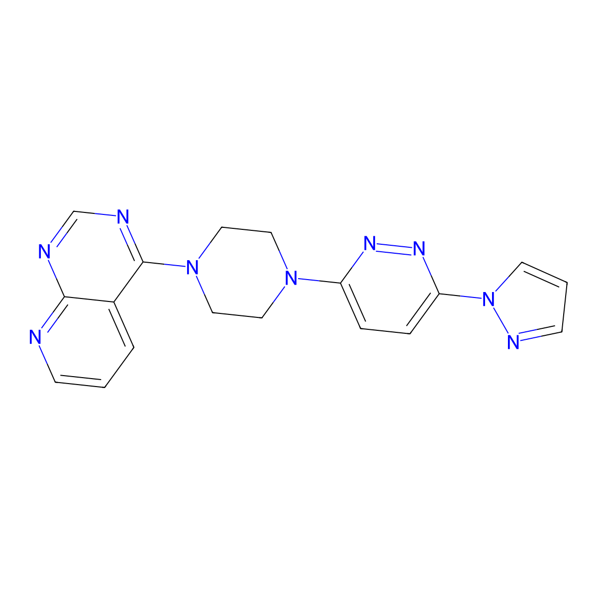 3-(1H-pyrazol-1-yl)-6-(4-{pyrido[2,3-d]pyrimidin-4-yl}piperazin-1-yl)pyridazine molecular structure, CAS 2742048-46-8