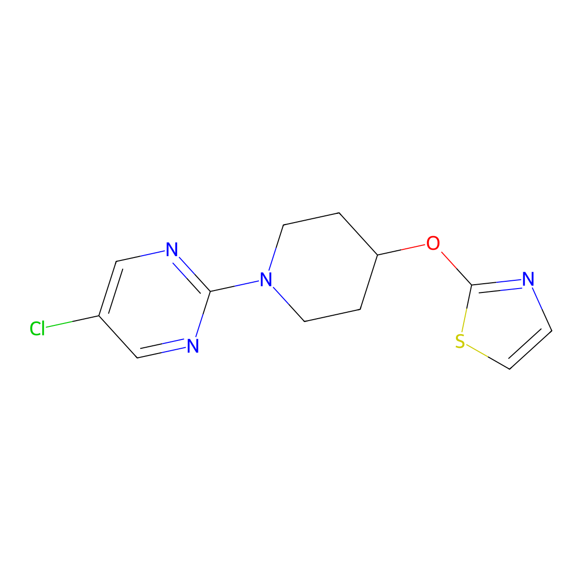 5-Chloro-2-[4-(1,3-thiazol-2-yloxy)piperidin-1-yl]pyrimidine molecular structure, CAS 2742048-47-9