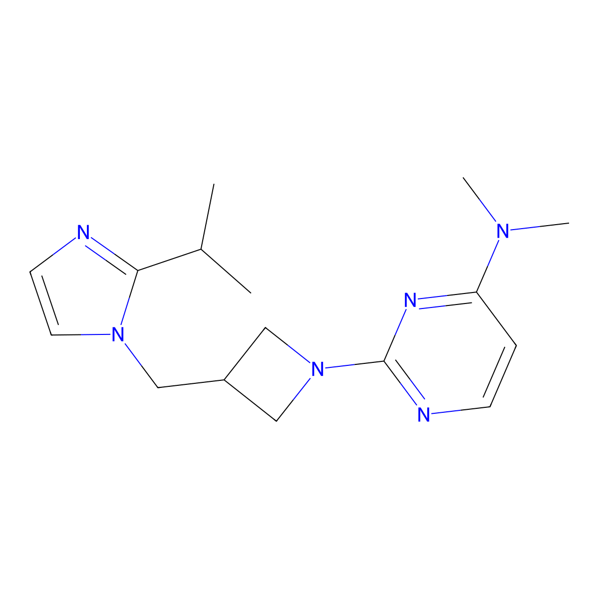 N,N-dimethyl-2-(3-{[2-(propan-2-yl)-1H-imidazol-1-yl]methyl}azetidin-1-yl)pyrimidin-4-amine molecular structure, CAS 2742048-48-0
