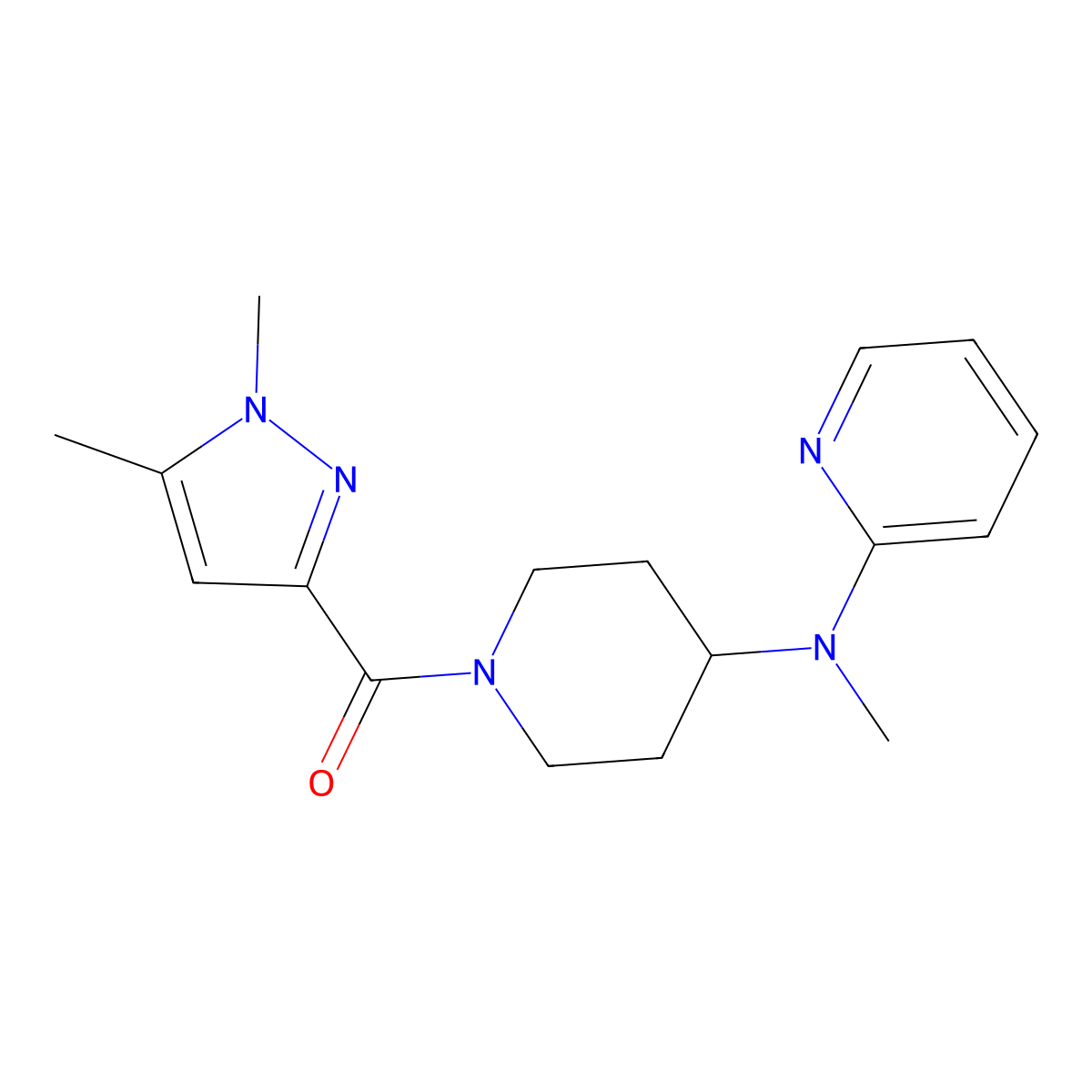 N-[1-(1,5-dimethyl-1H-pyrazole-3-carbonyl)piperidin-4-yl]-N-methylpyridin-2-amine molecular structure, CAS 2742048-49-1
