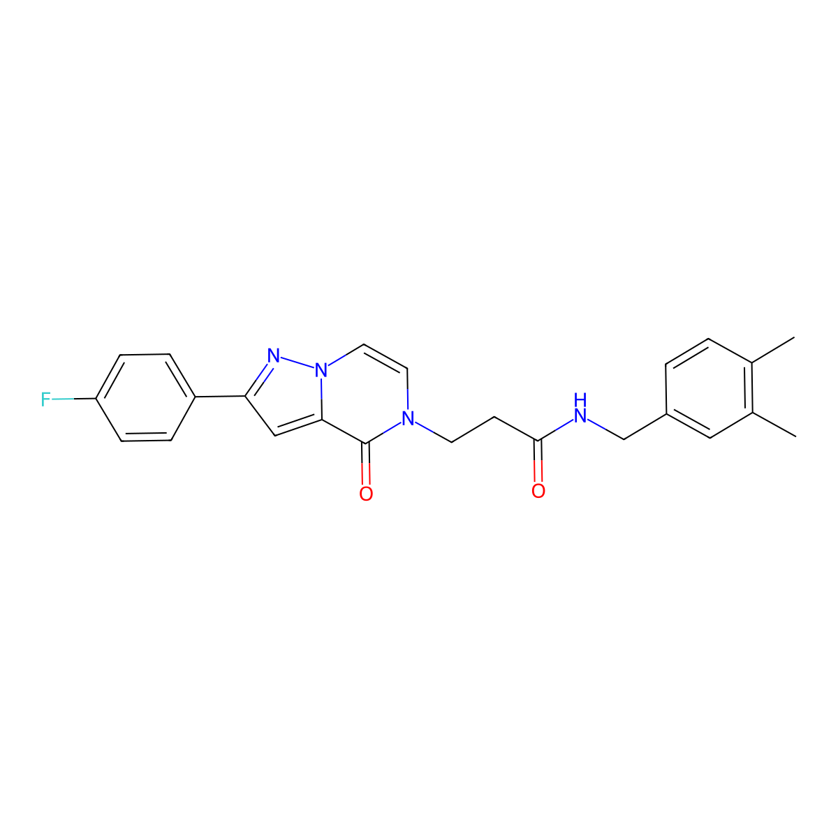N-[(3,4-dimethylphenyl)methyl]-3-[2-(4-fluorophenyl)-4-oxo-4H,5H-pyrazolo[1,5-a]pyrazin-5-yl]propanamide molecular structure, CAS 2742048-51-5