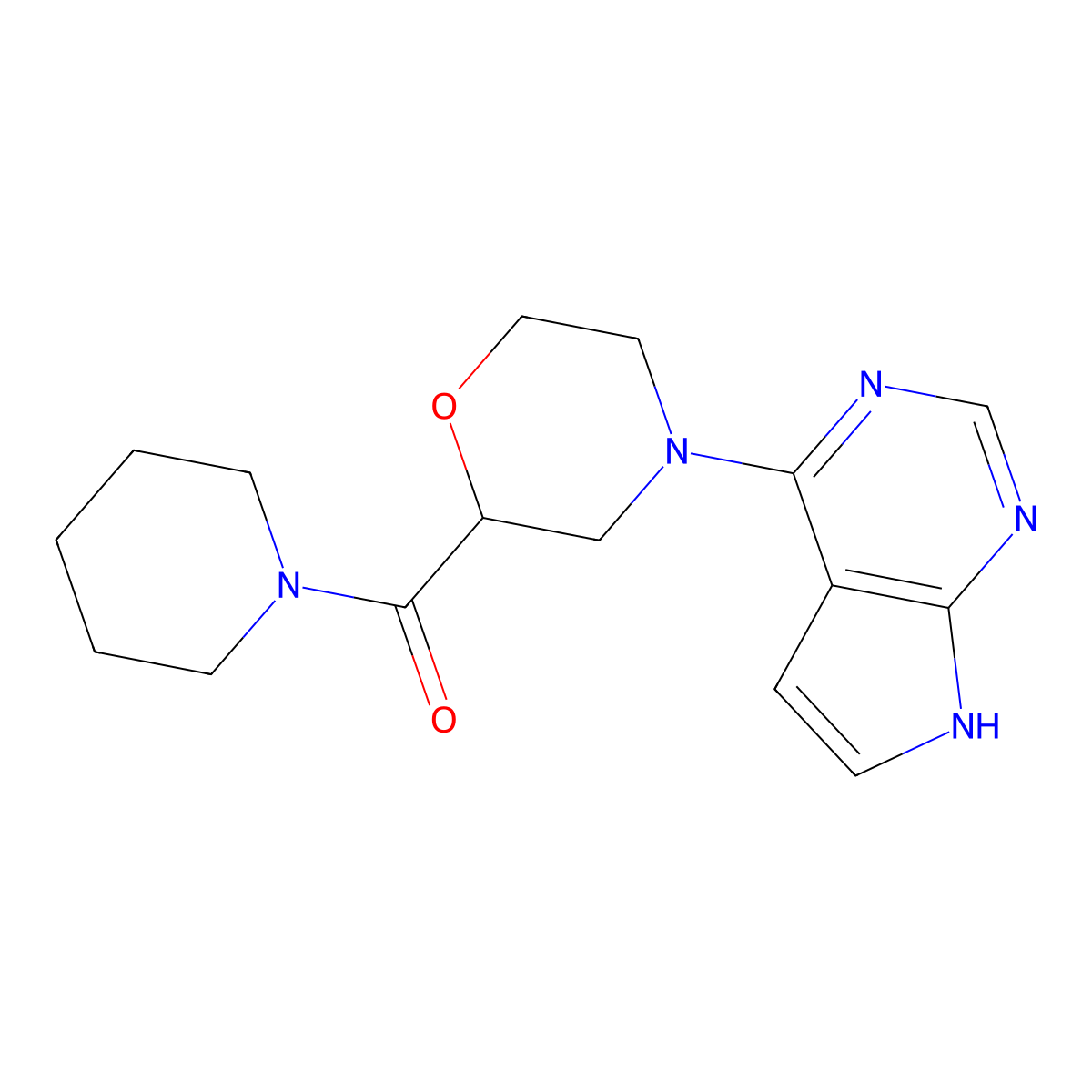 2-(piperidine-1-carbonyl)-4-{7H-pyrrolo[2,3-d]pyrimidin-4-yl}morpholine molecular structure, CAS 2742048-55-9