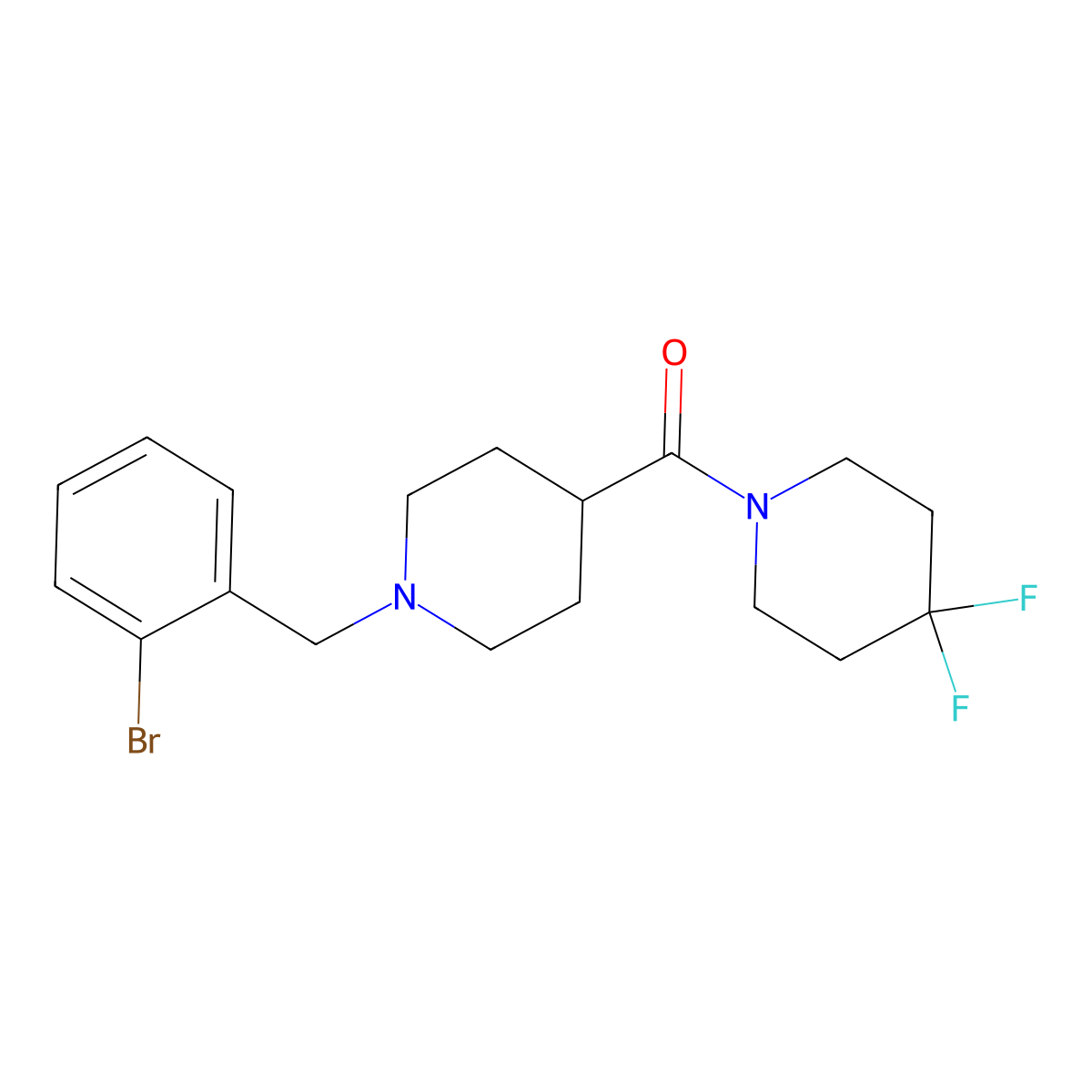 1-{1-[(2-Bromophenyl)methyl]piperidine-4-carbonyl}-4,4-difluoropiperidine molecular structure, CAS 2742048-58-2