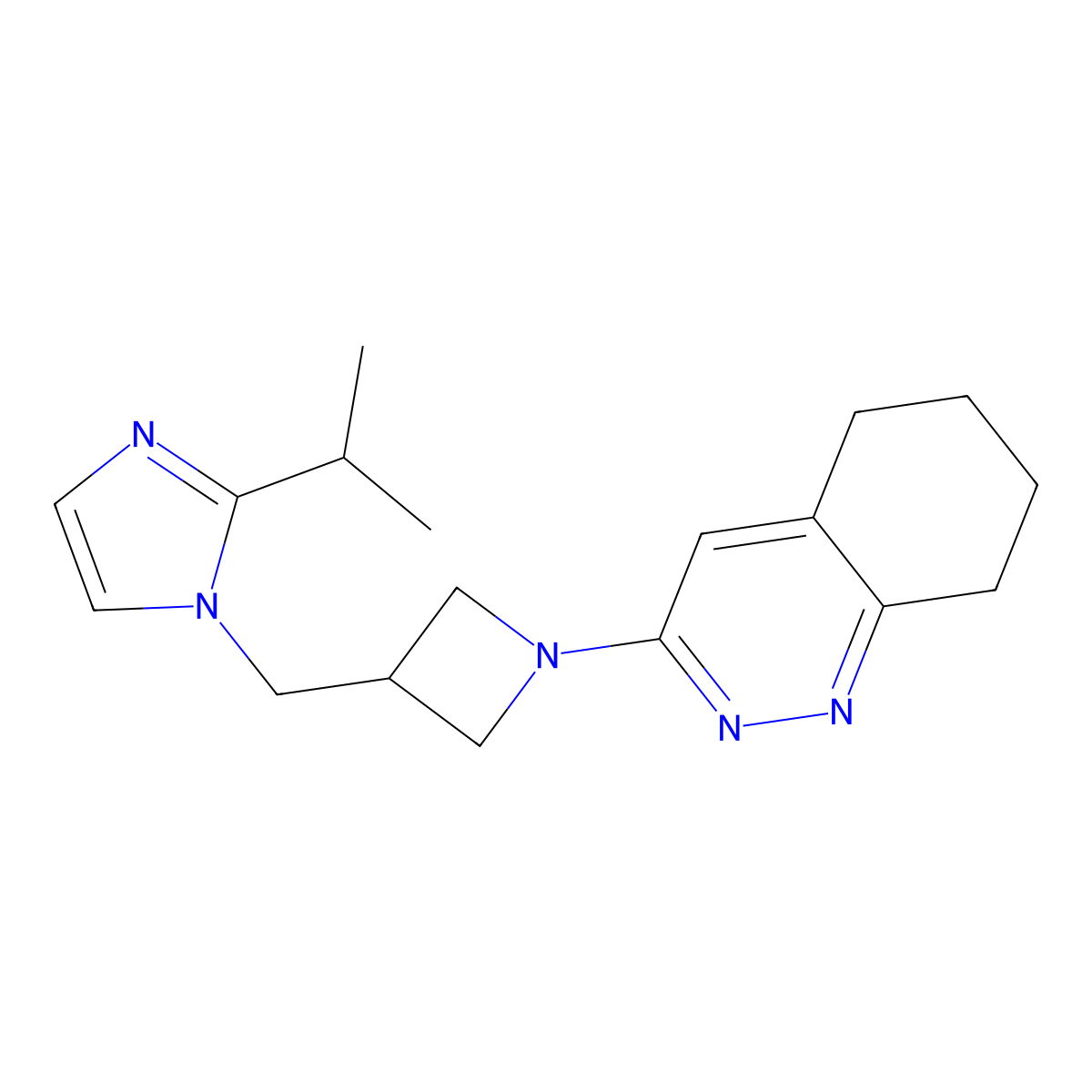 3-(3-{[2-(propan-2-yl)-1H-imidazol-1-yl]methyl}azetidin-1-yl)-5,6,7,8-tetrahydrocinnoline molecular structure, CAS 2742048-59-3