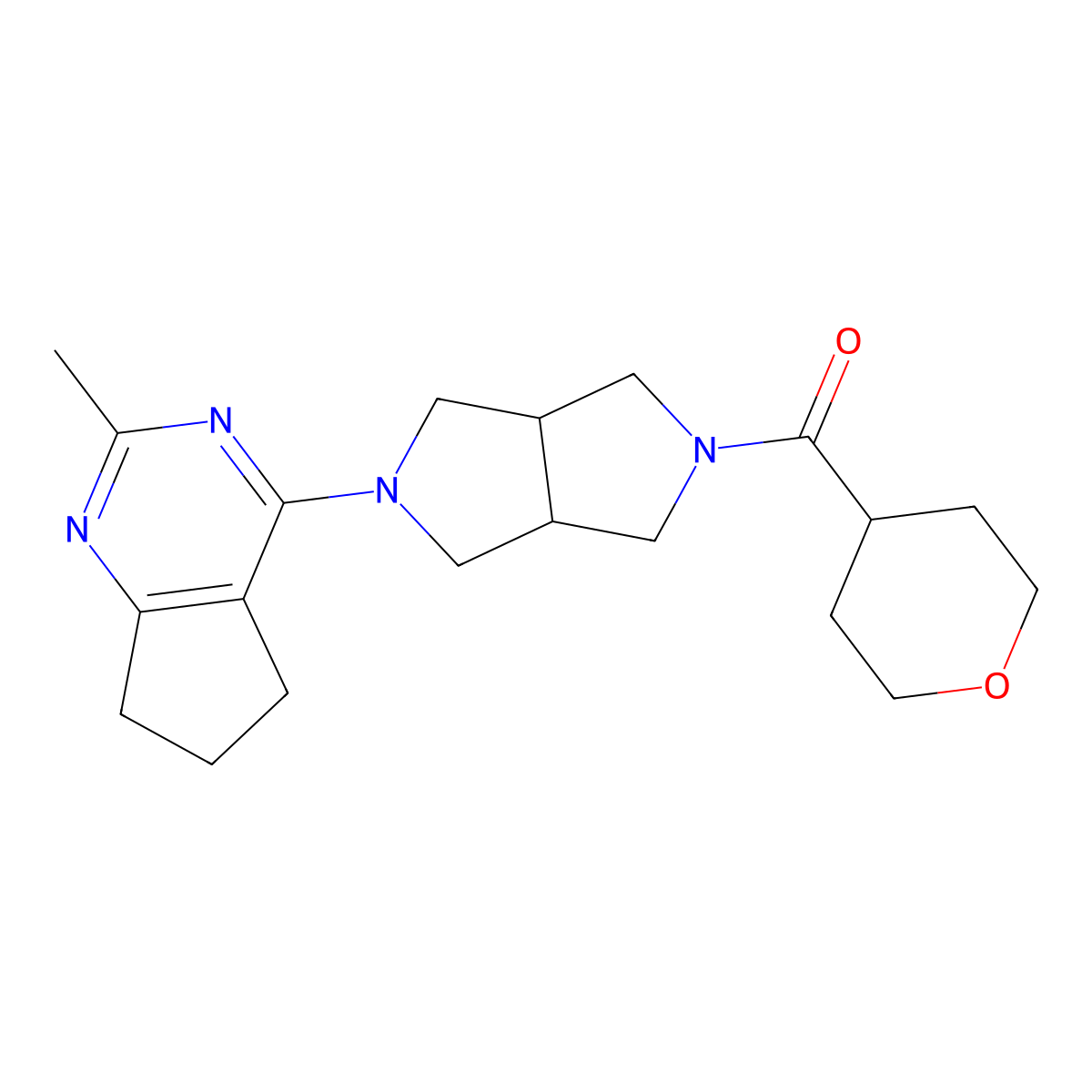 2-{2-methyl-5H,6H,7H-cyclopenta[d]pyrimidin-4-yl}-5-(oxane-4-carbonyl)-octahydropyrrolo[3,4-c]pyrrole molecular structure, CAS 2742048-66-2