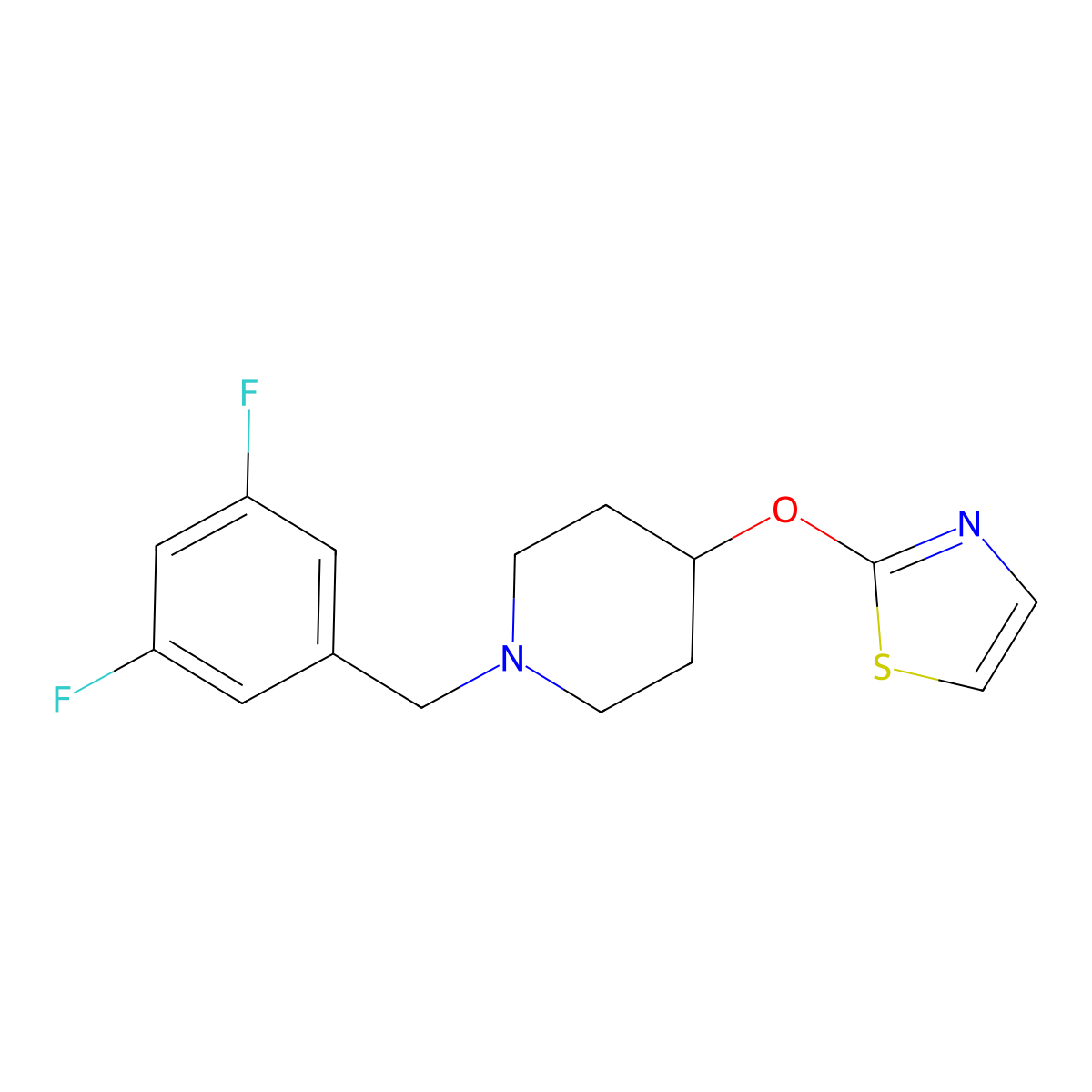 1-[(3,5-Difluorophenyl)methyl]-4-(1,3-thiazol-2-yloxy)piperidine molecular structure, CAS 2742048-67-3