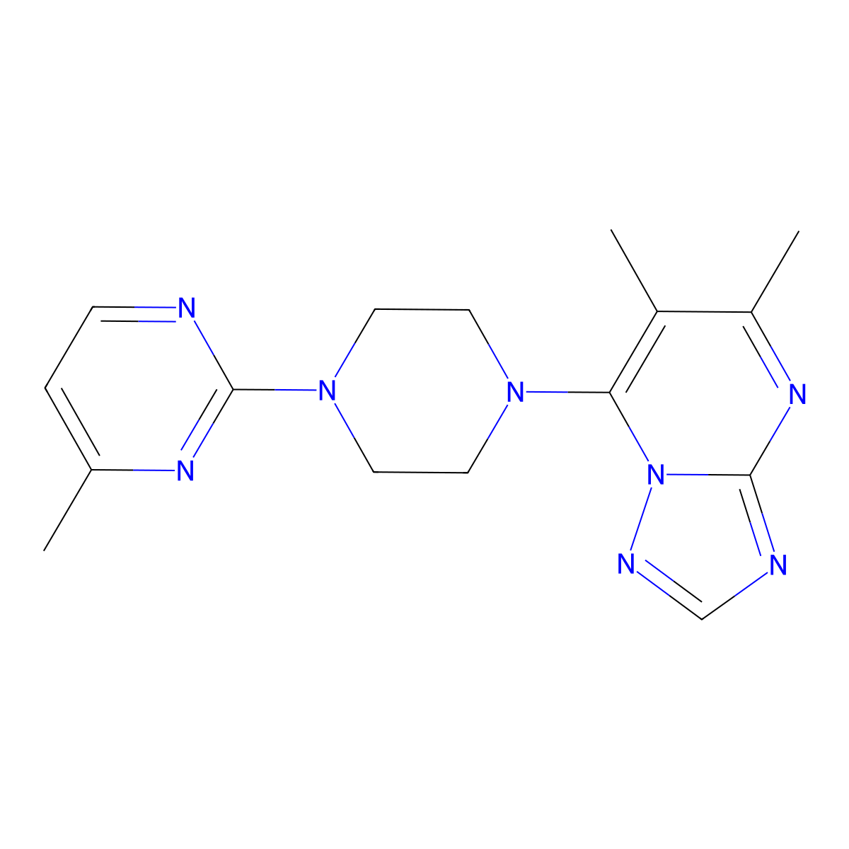 2-(4-{5,6-Dimethyl-[1,2,4]triazolo[1,5-a]pyrimidin-7-yl}piperazin-1-yl)-4-methylpyrimidine molecular structure, CAS 2742048-69-5