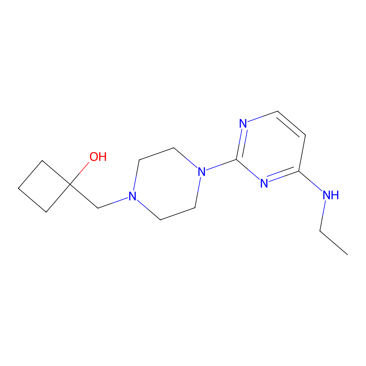 1-({4-[4-(Ethylamino)pyrimidin-2-yl]piperazin-1-yl}methyl)cyclobutan-1-ol molecular structure, CAS 2742048-71-9