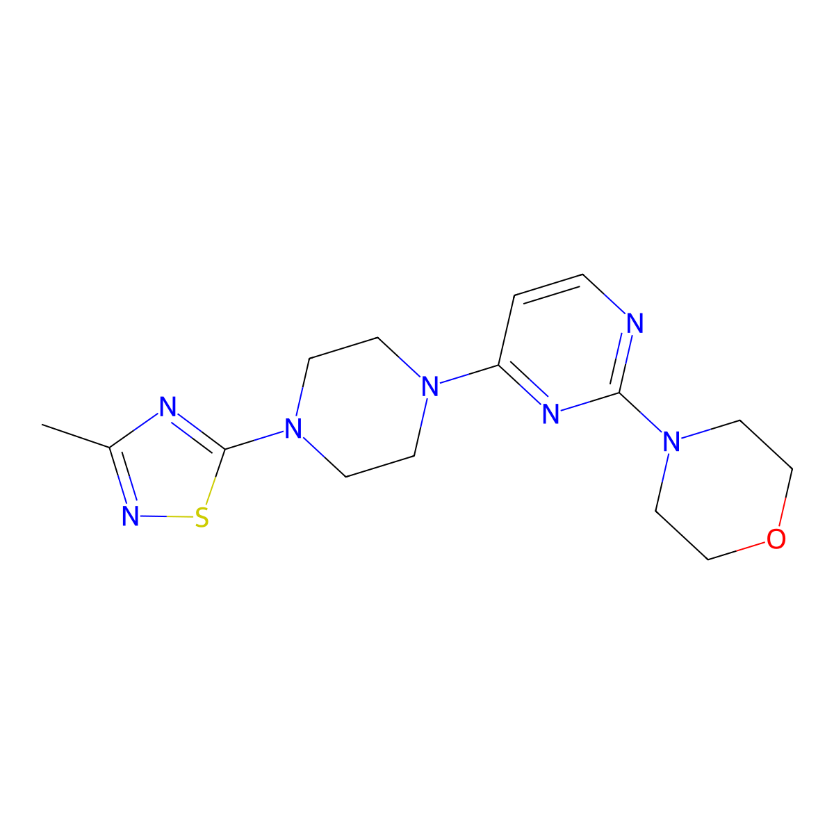 4-{4-[4-(3-Methyl-1,2,4-thiadiazol-5-yl)piperazin-1-yl]pyrimidin-2-yl}morpholine molecular structure, CAS 2742048-72-0