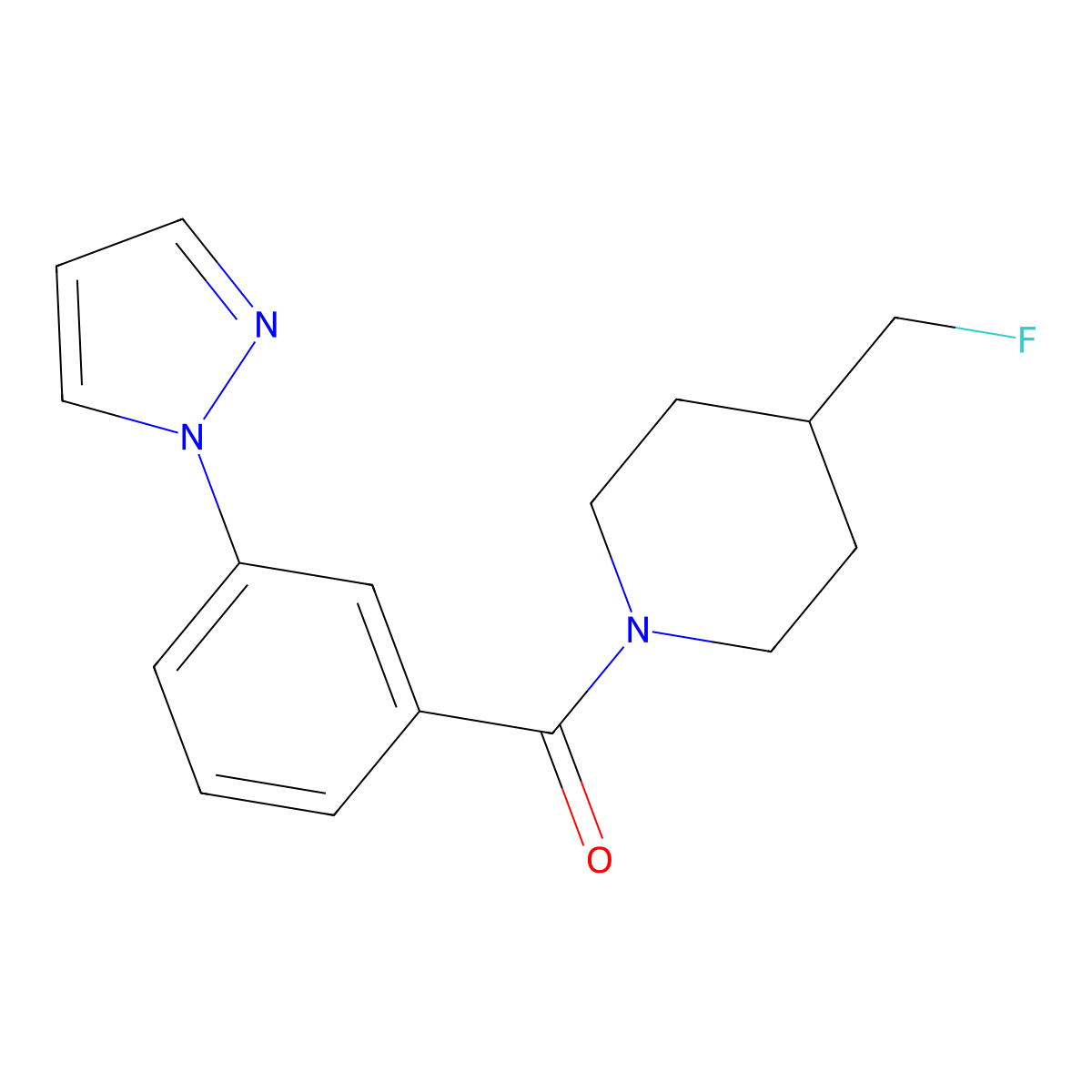 4-(fluoromethyl)-1-[3-(1H-pyrazol-1-yl)benzoyl]piperidine molecular structure, CAS 2742048-73-1