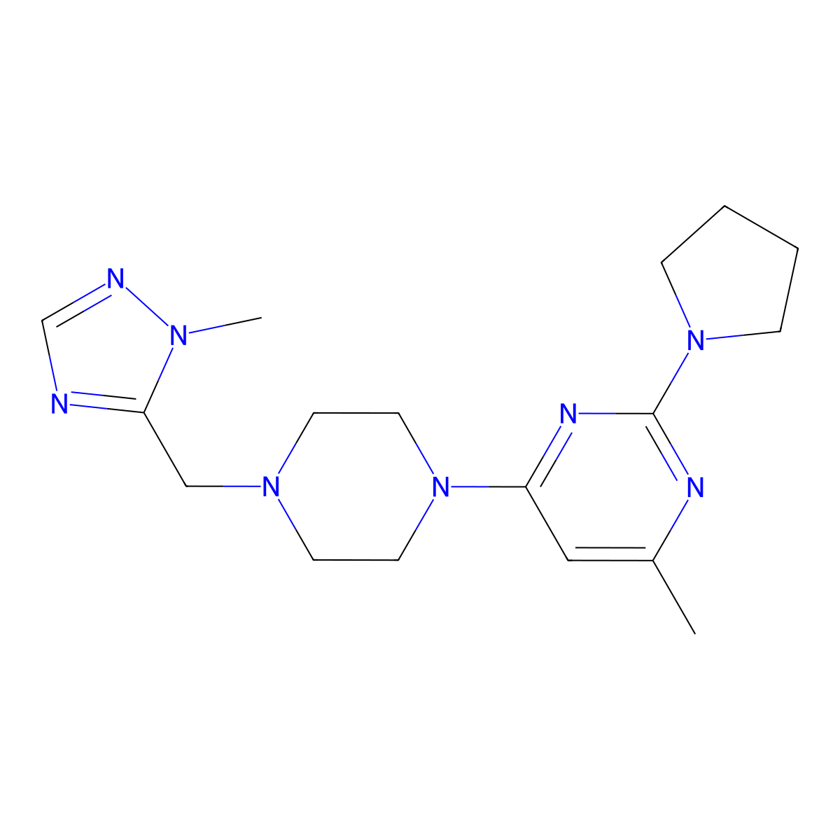 4-methyl-6-{4-[(1-methyl-1H-1,2,4-triazol-5-yl)methyl]piperazin-1-yl}-2-(pyrrolidin-1-yl)pyrimidine molecular structure, CAS 2742048-76-4