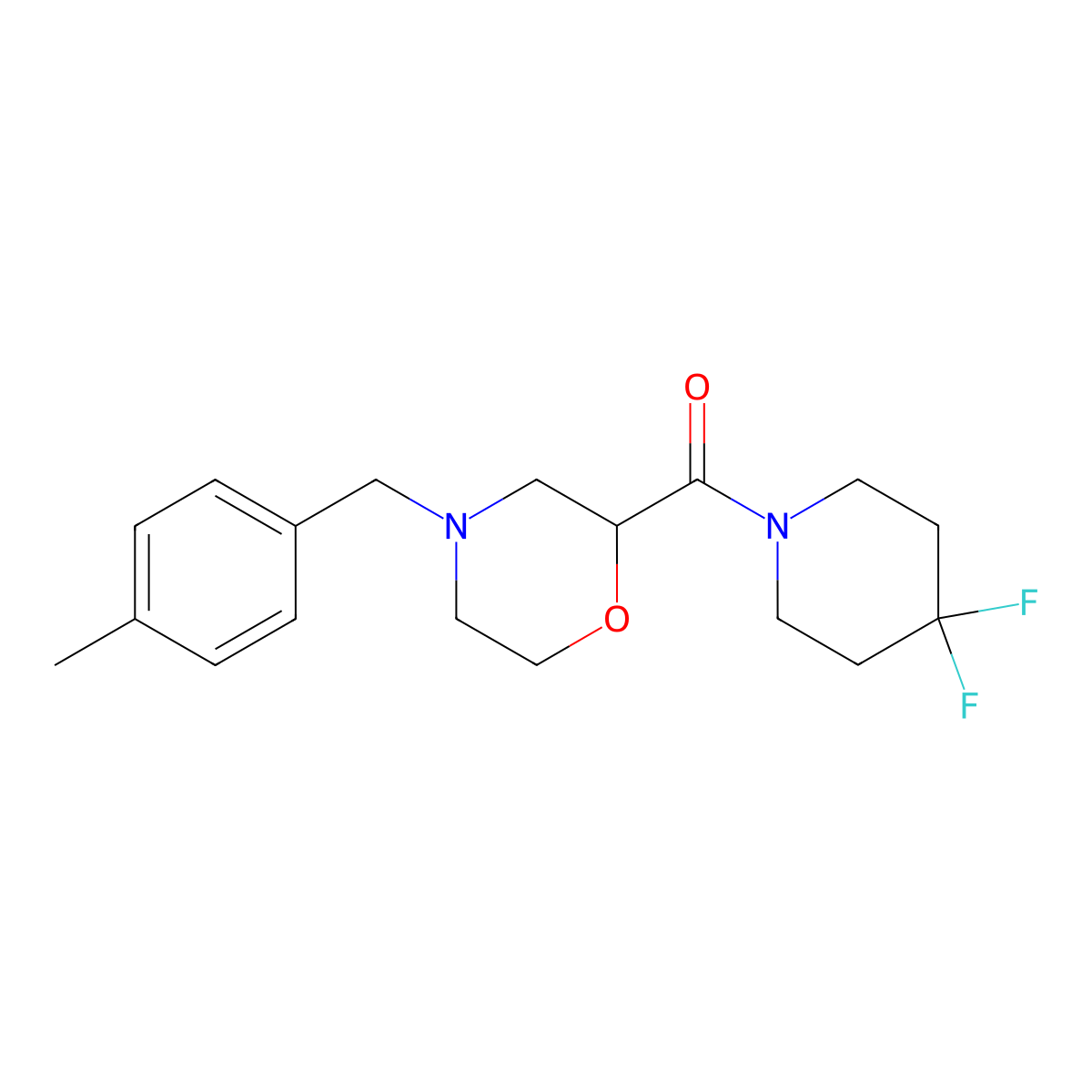 2-(4,4-Difluoropiperidine-1-carbonyl)-4-[(4-methylphenyl)methyl]morpholine molecular structure, CAS 2742048-79-7