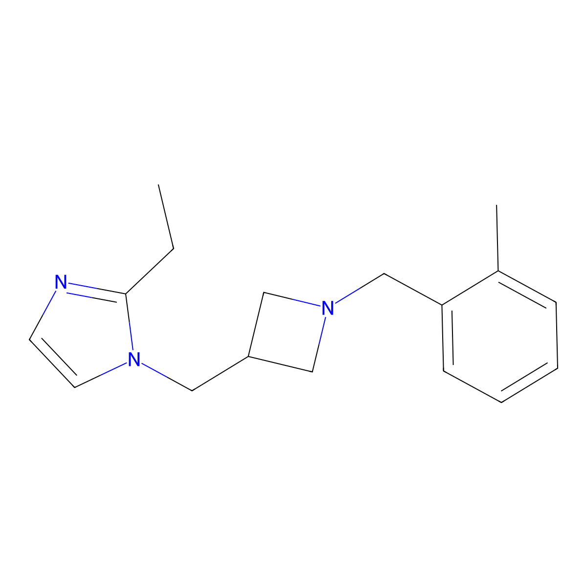 2-ethyl-1-({1-[(2-methylphenyl)methyl]azetidin-3-yl}methyl)-1H-imidazole molecular structure, CAS 2742048-80-0