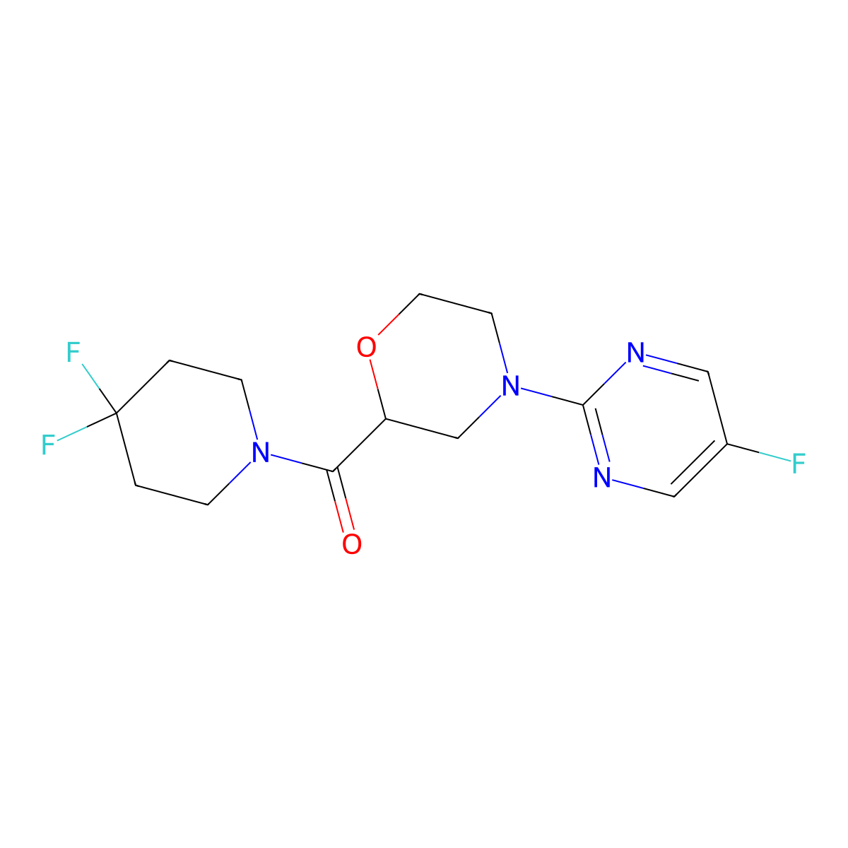 2-(4,4-Difluoropiperidine-1-carbonyl)-4-(5-fluoropyrimidin-2-yl)morpholine molecular structure, CAS 2742048-82-2