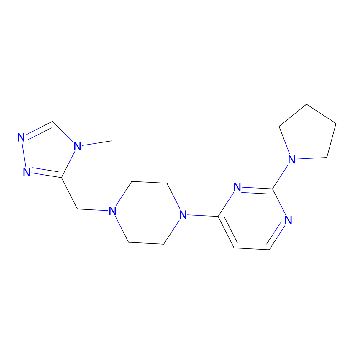 4-{4-[(4-methyl-4H-1,2,4-triazol-3-yl)methyl]piperazin-1-yl}-2-(pyrrolidin-1-yl)pyrimidine molecular structure, CAS 2742048-84-4