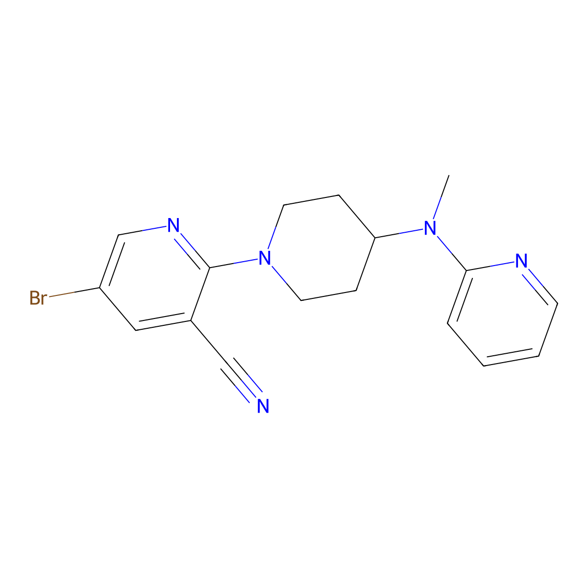5-Bromo-2-{4-[methyl(pyridin-2-yl)amino]piperidin-1-yl}pyridine-3-carbonitrile molecular structure, CAS 2742048-88-8