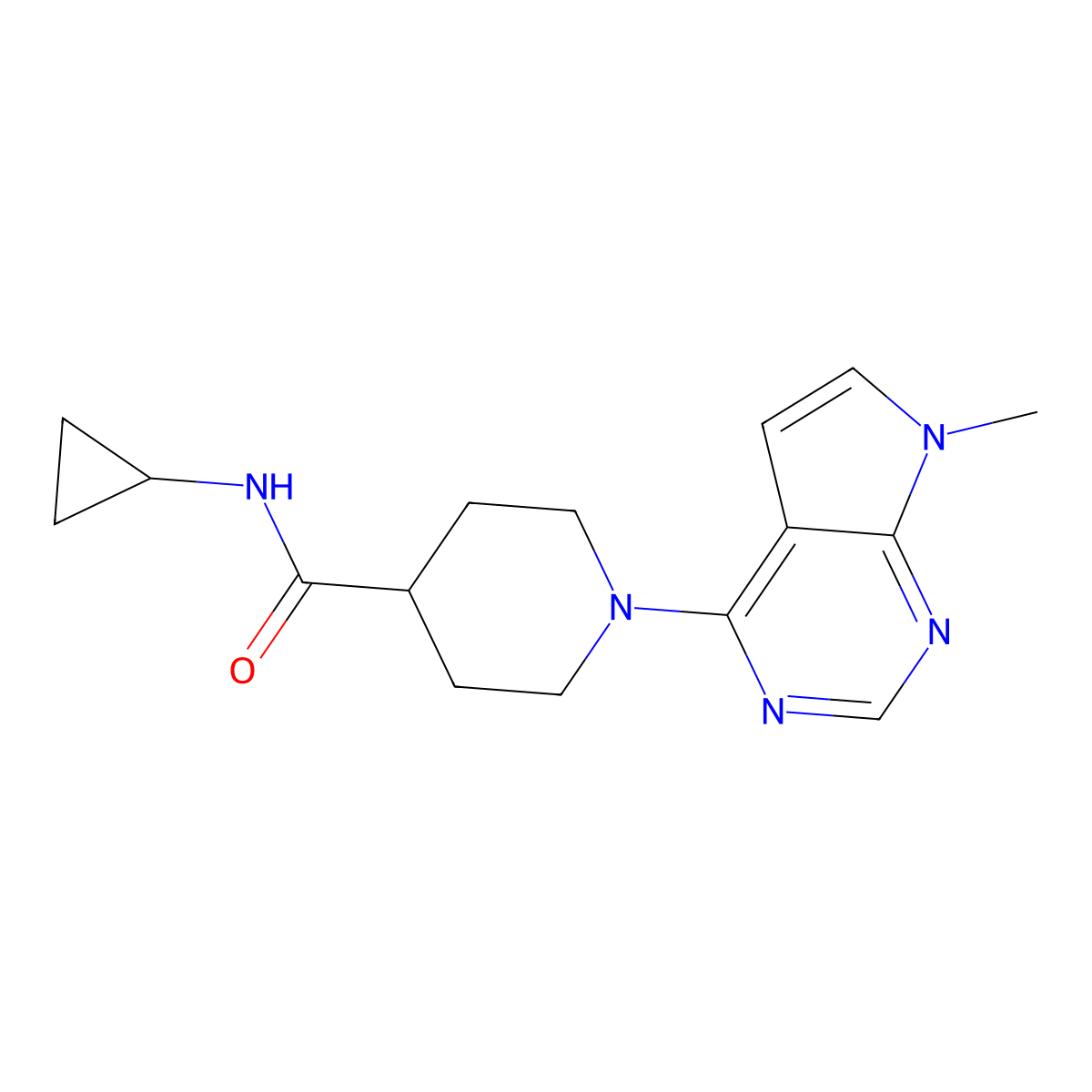 N-cyclopropyl-1-{7-methyl-7H-pyrrolo[2,3-d]pyrimidin-4-yl}piperidine-4-carboxamide molecular structure, CAS 2742048-92-4