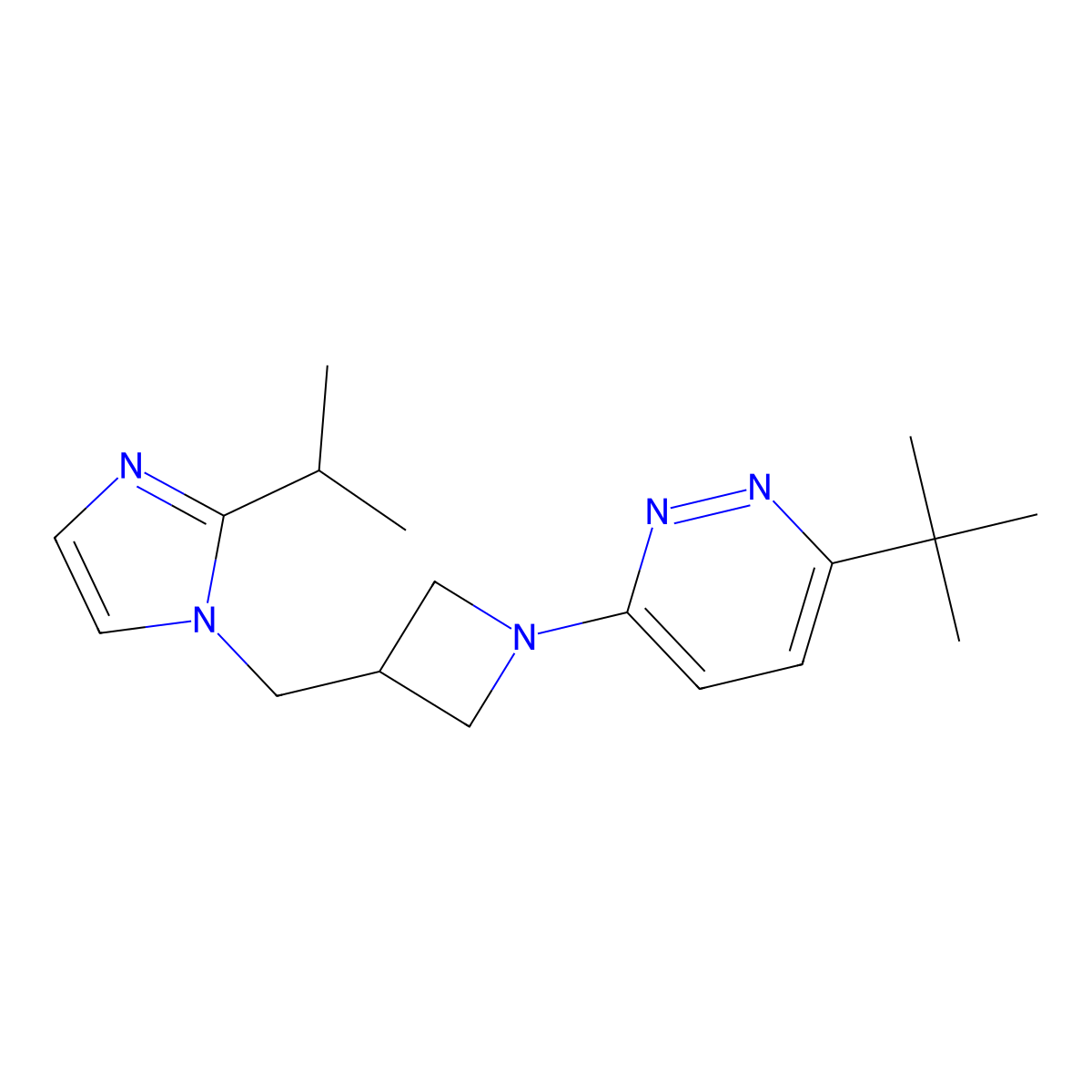 3-tert-butyl-6-(3-{[2-(propan-2-yl)-1H-imidazol-1-yl]methyl}azetidin-1-yl)pyridazine molecular structure, CAS 2742048-96-8