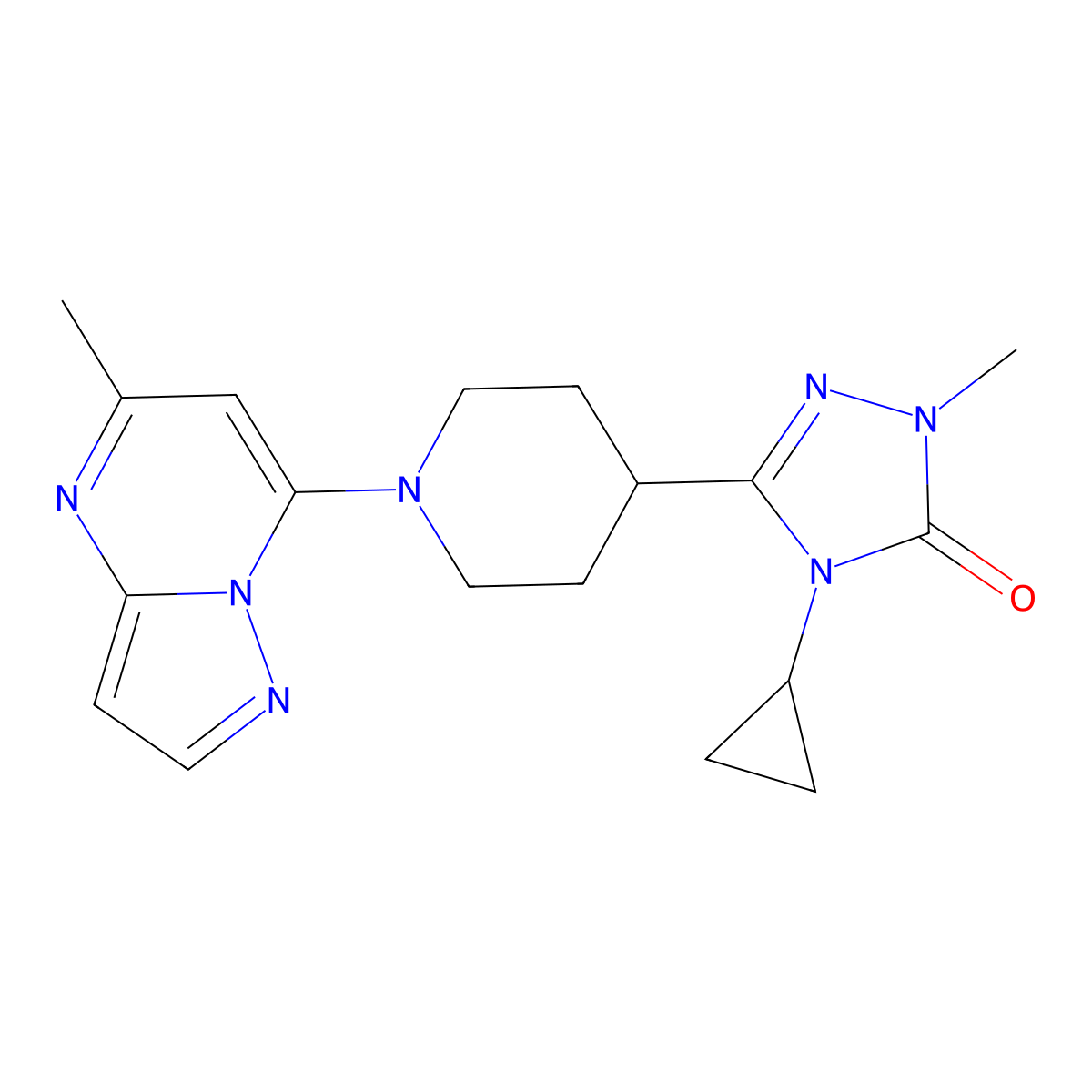4-cyclopropyl-1-methyl-3-(1-{5-methylpyrazolo[1,5-a]pyrimidin-7-yl}piperidin-4-yl)-4,5-dihydro-1H-1,2,4-triazol-5-one molecular structure, CAS 2742049-05-2
