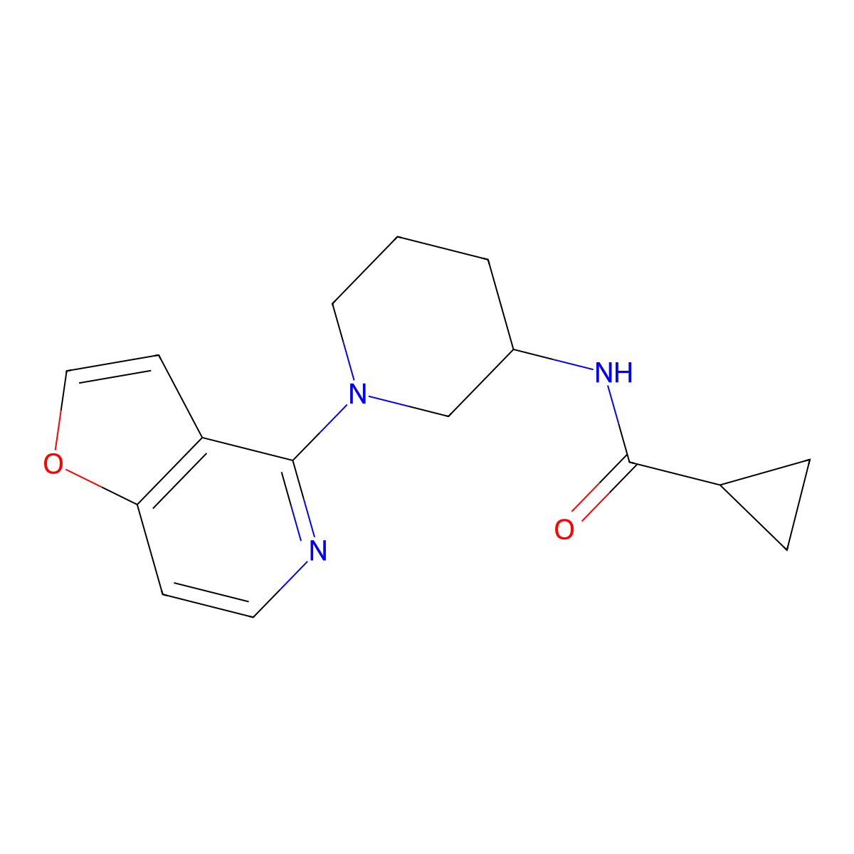 N-(1-{furo[3,2-c]pyridin-4-yl}piperidin-3-yl)cyclopropanecarboxamide molecular structure, CAS 2742049-06-3