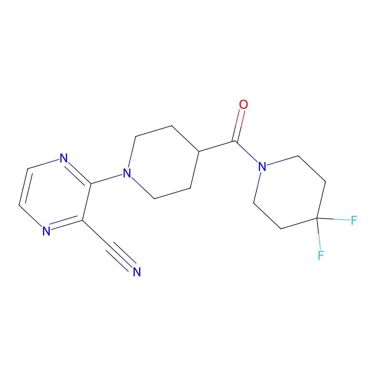 3-[4-(4,4-Difluoropiperidine-1-carbonyl)piperidin-1-yl]pyrazine-2-carbonitrile molecular structure, CAS 2742049-09-6