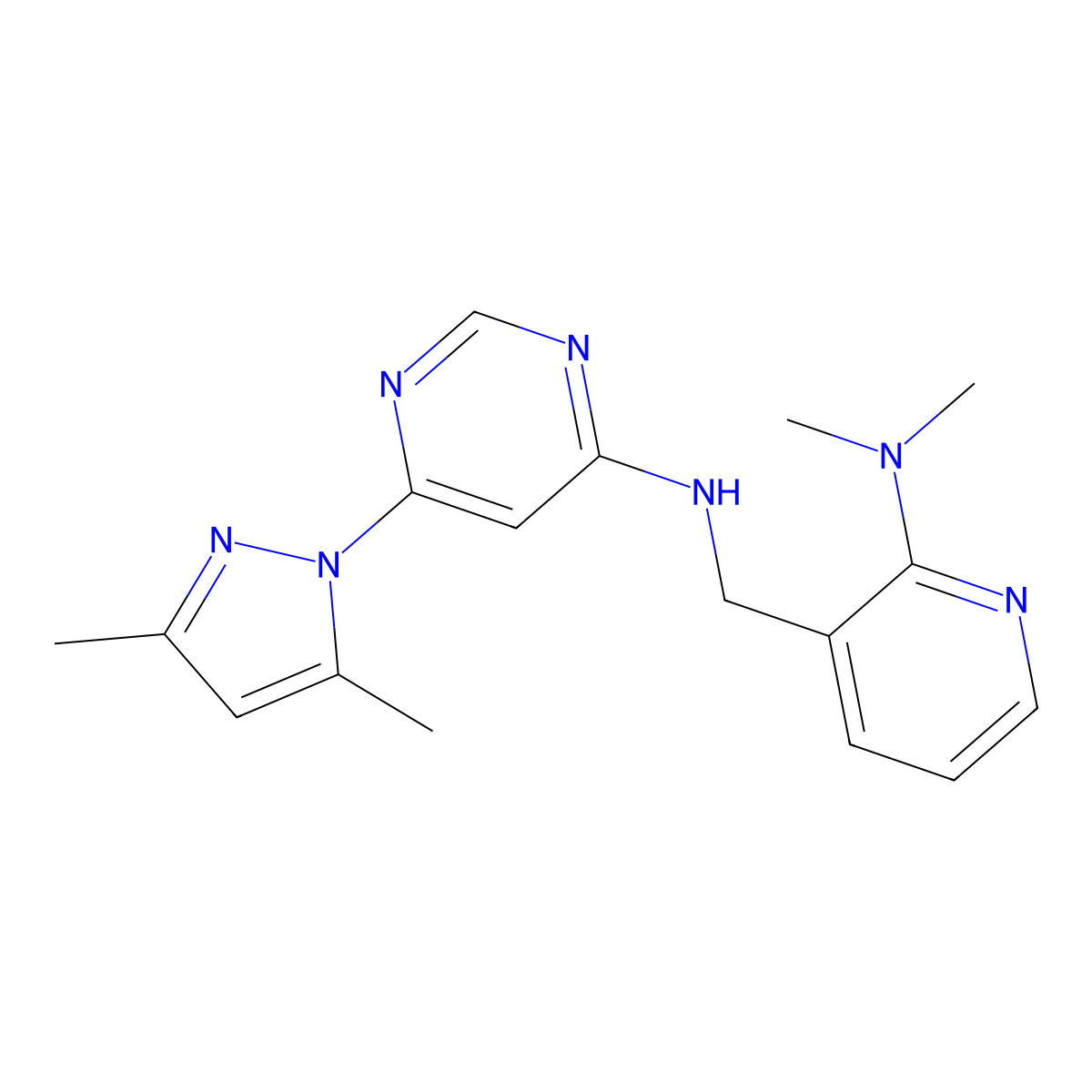 6-(3,5-dimethyl-1H-pyrazol-1-yl)-N-{[2-(dimethylamino)pyridin-3-yl]methyl}pyrimidin-4-amine molecular structure, CAS 2742049-10-9