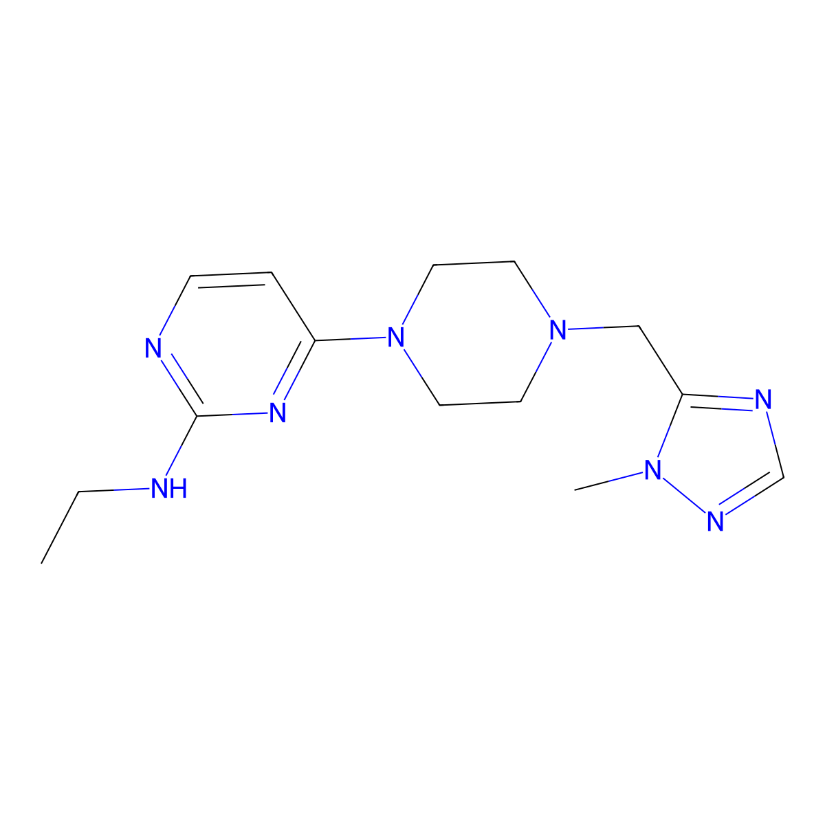 N-ethyl-4-{4-[(1-methyl-1H-1,2,4-triazol-5-yl)methyl]piperazin-1-yl}pyrimidin-2-amine molecular structure, CAS 2742049-12-1