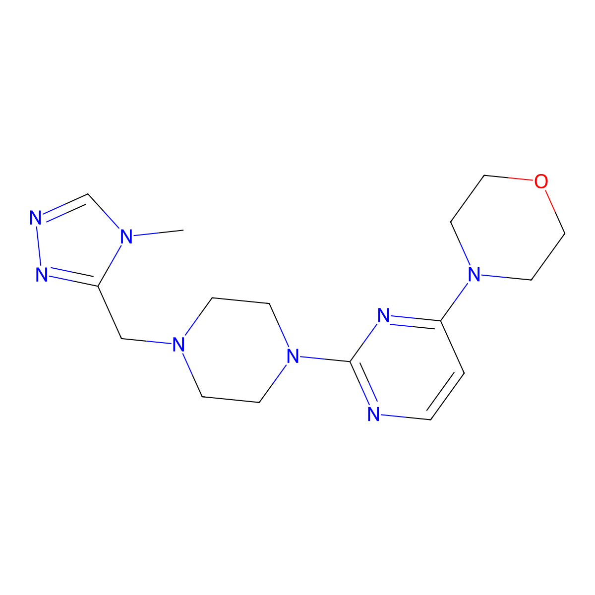4-(2-{4-[(4-methyl-4H-1,2,4-triazol-3-yl)methyl]piperazin-1-yl}pyrimidin-4-yl)morpholine molecular structure, CAS 2742049-16-5