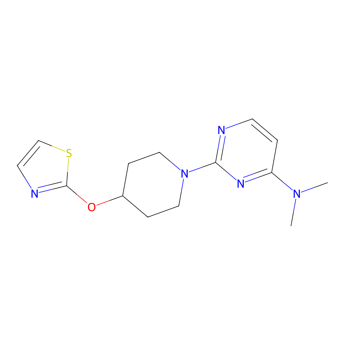 N,N-dimethyl-2-[4-(1,3-thiazol-2-yloxy)piperidin-1-yl]pyrimidin-4-amine molecular structure, CAS 2742049-19-8