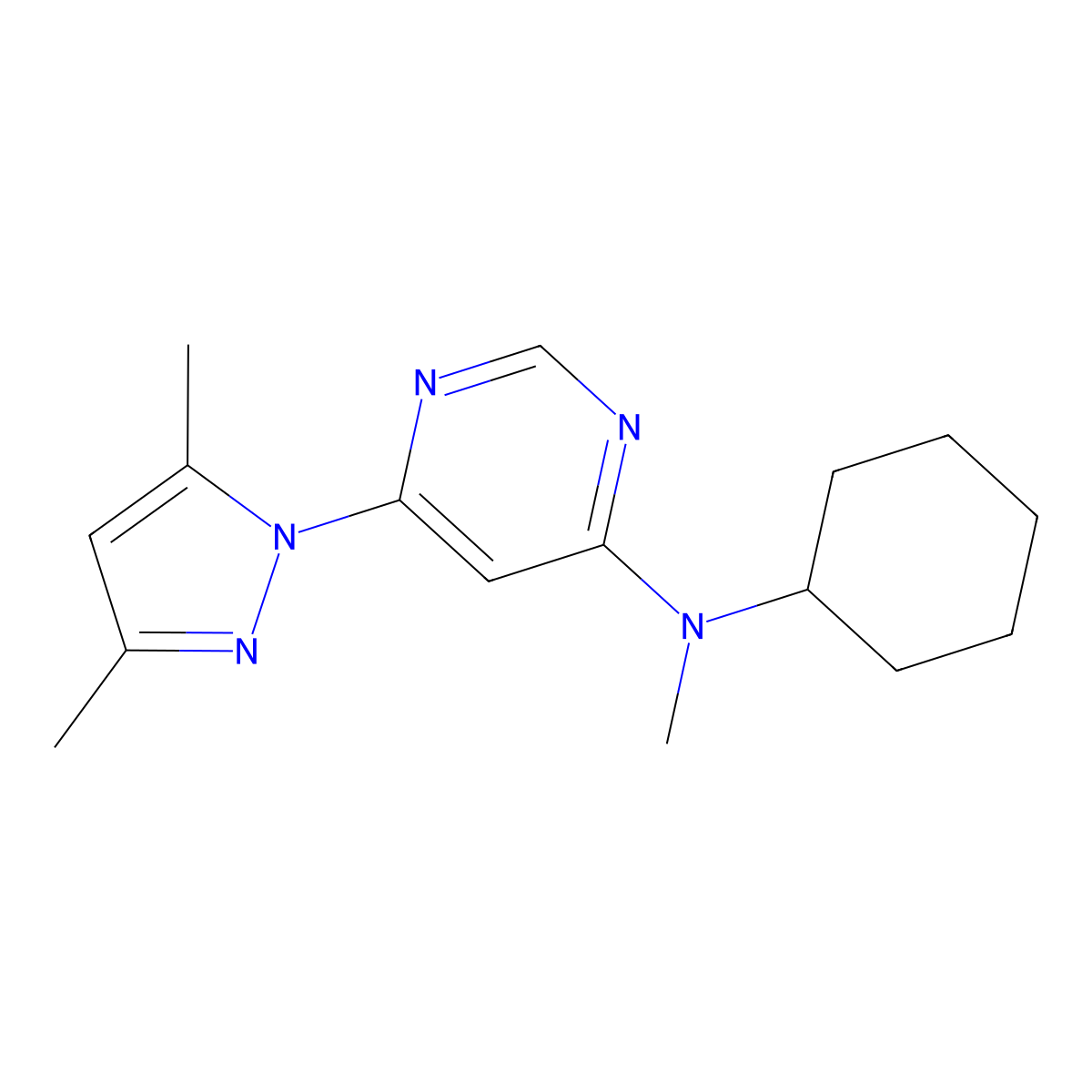 N-cyclohexyl-6-(3,5-dimethyl-1H-pyrazol-1-yl)-N-methylpyrimidin-4-amine molecular structure, CAS 2742049-20-1
