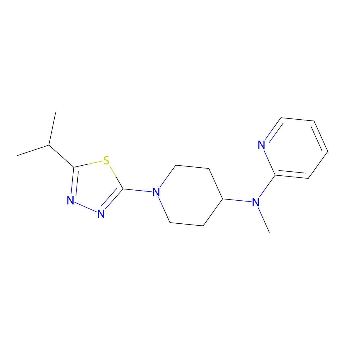 N-methyl-N-{1-[5-(propan-2-yl)-1,3,4-thiadiazol-2-yl]piperidin-4-yl}pyridin-2-amine molecular structure, CAS 2742049-22-3