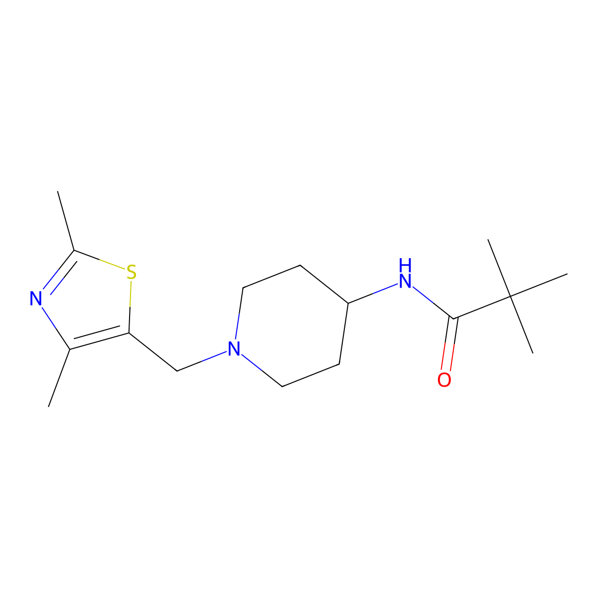 N-{1-[(2,4-dimethyl-1,3-thiazol-5-yl)methyl]piperidin-4-yl}-2,2-dimethylpropanamide molecular structure, CAS 2742049-23-4