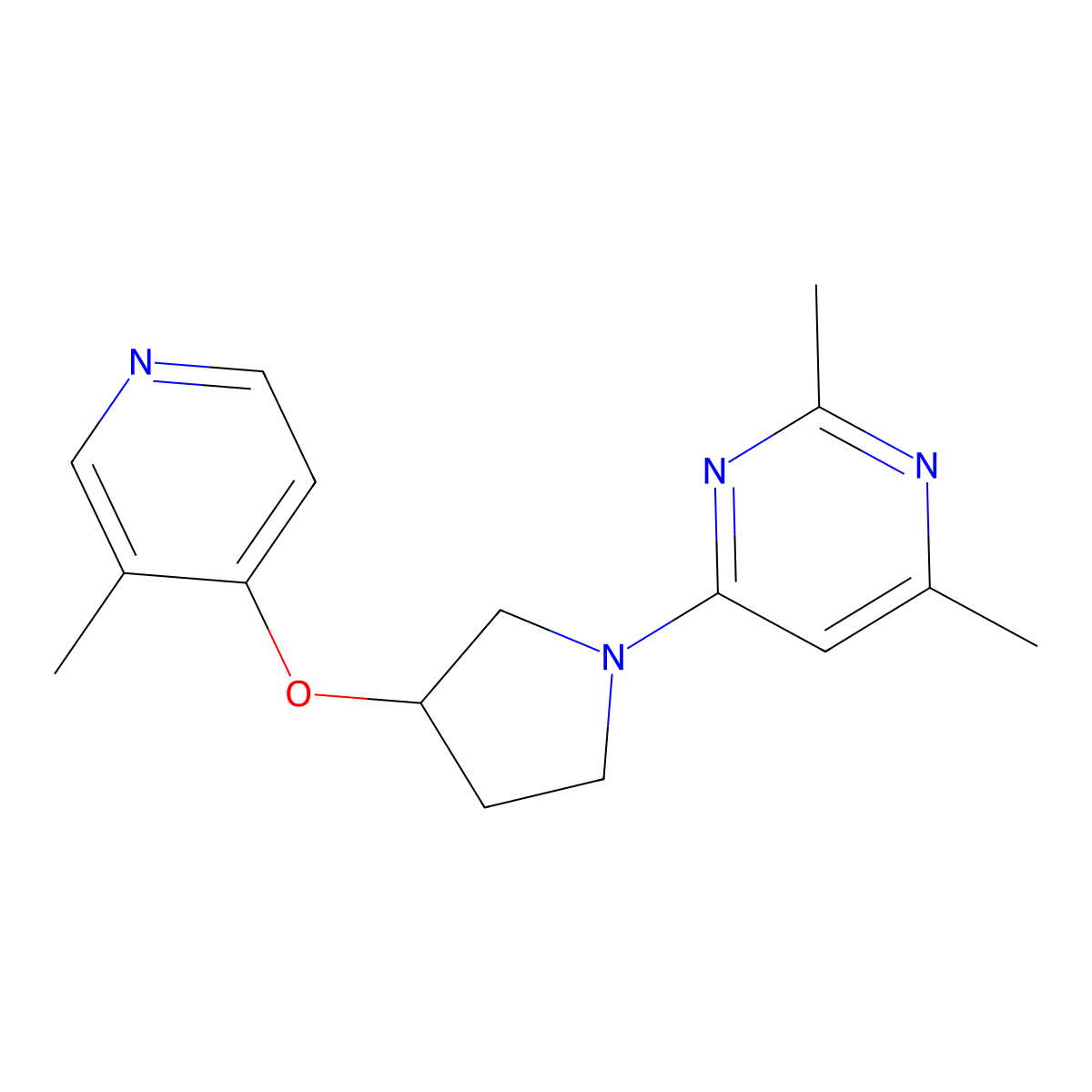 2,4-Dimethyl-6-{3-[(3-methylpyridin-4-yl)oxy]pyrrolidin-1-yl}pyrimidine molecular structure, CAS 2742049-24-5