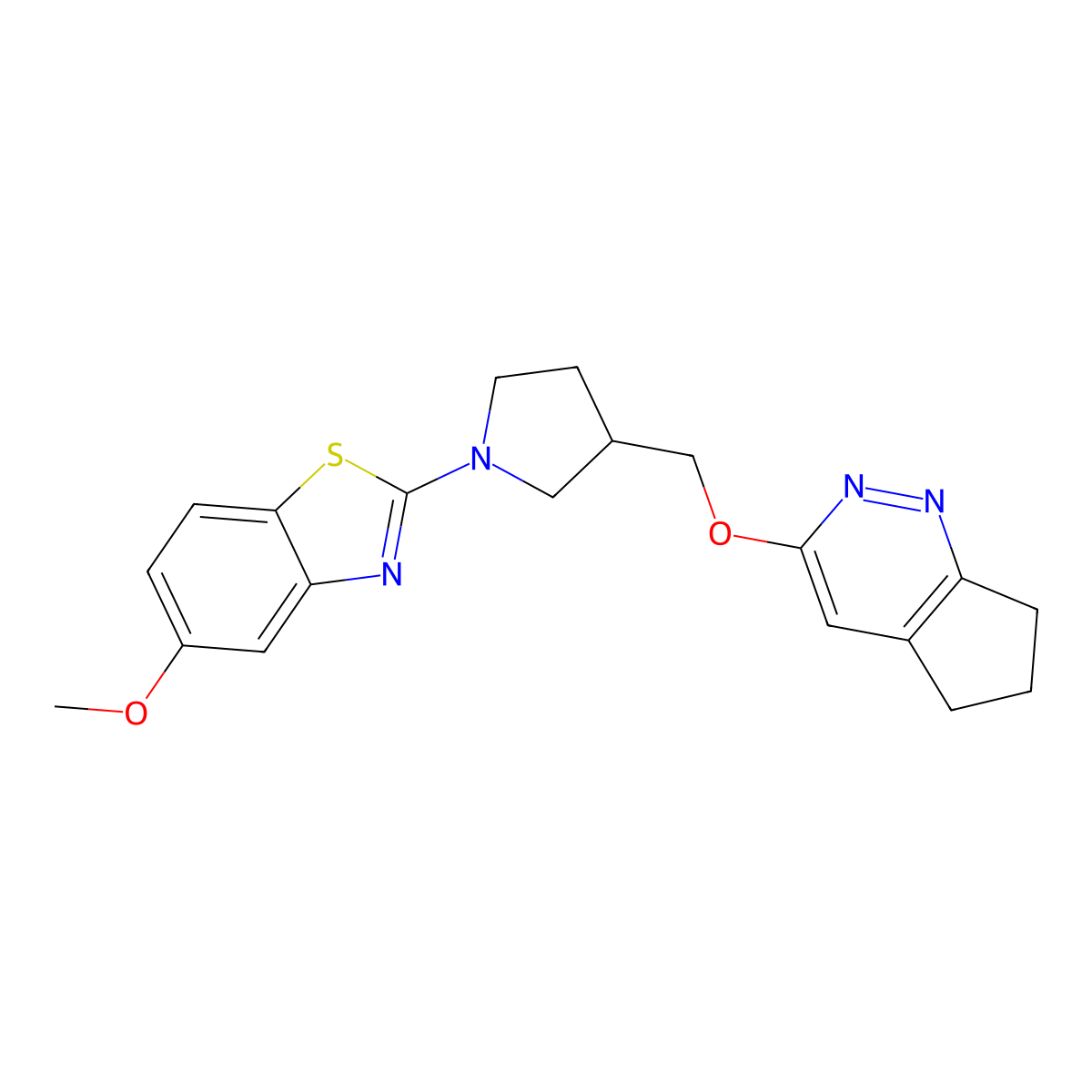 2-[3-({5H,6H,7H-cyclopenta[c]pyridazin-3-yloxy}methyl)pyrrolidin-1-yl]-5-methoxy-1,3-benzothiazole molecular structure, CAS 2742049-28-9