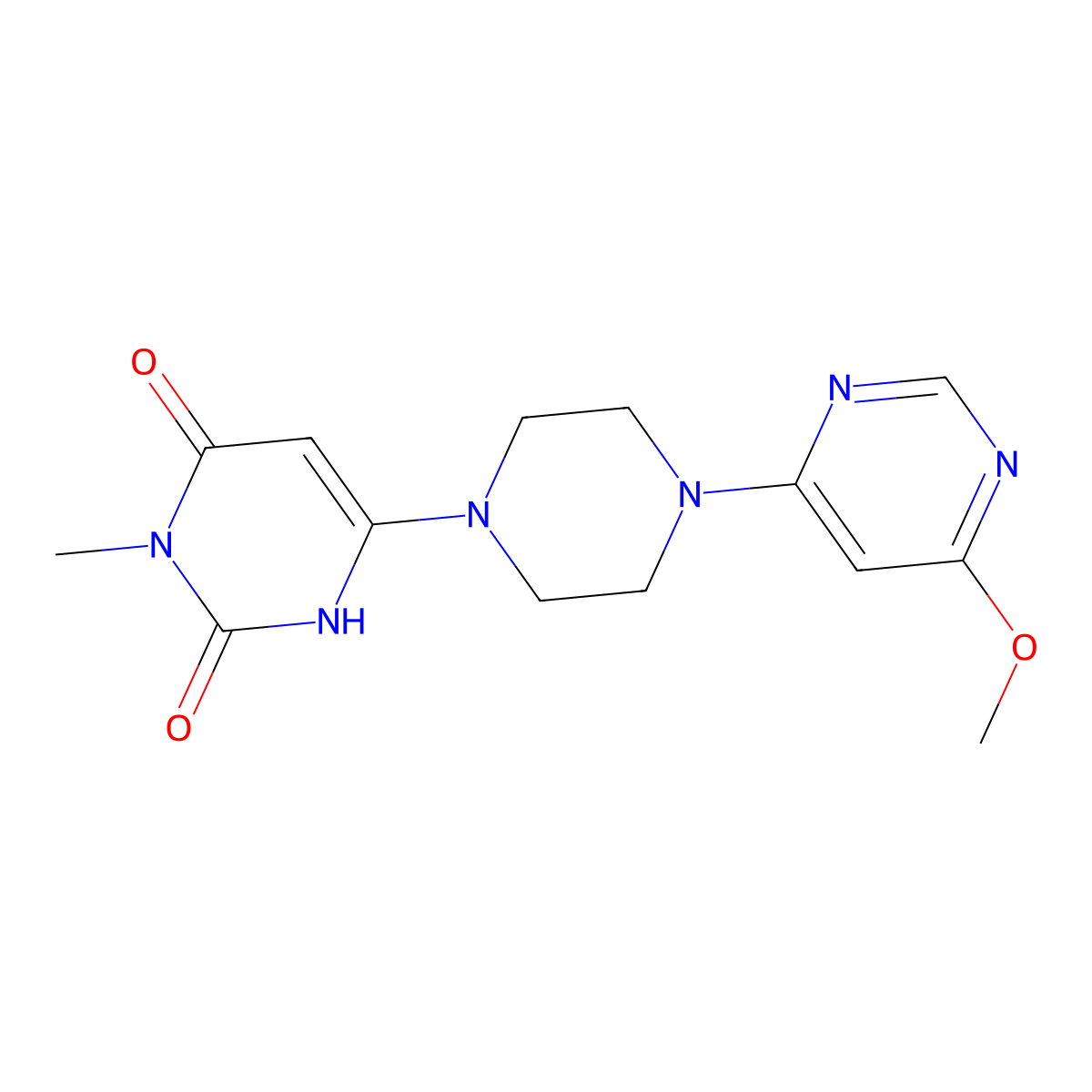 6-[4-(6-Methoxypyrimidin-4-yl)piperazin-1-yl]-3-methyl-1,2,3,4-tetrahydropyrimidine-2,4-dione molecular structure, CAS 2742049-29-0