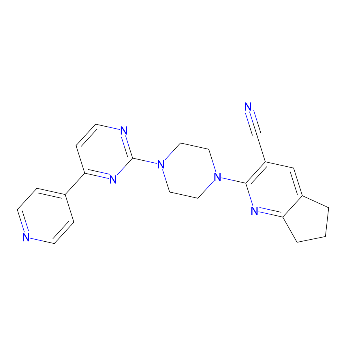 2-{4-[4-(pyridin-4-yl)pyrimidin-2-yl]piperazin-1-yl}-5H,6H,7H-cyclopenta[b]pyridine-3-carbonitrile molecular structure, CAS 2742049-33-6