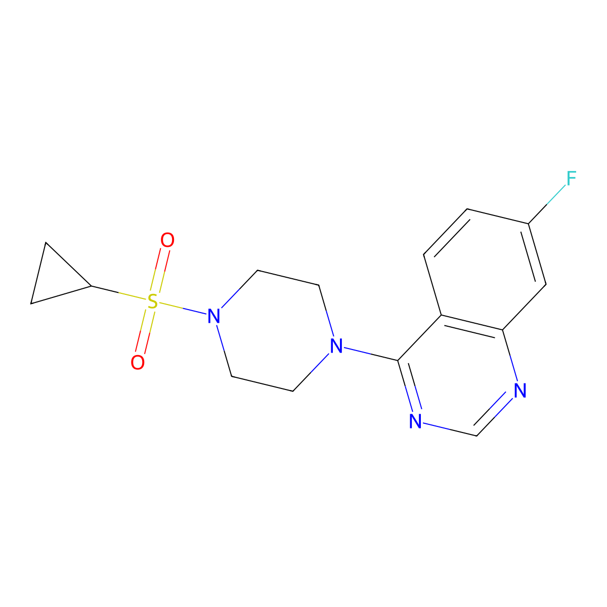 4-[4-(Cyclopropanesulfonyl)piperazin-1-yl]-7-fluoroquinazoline molecular structure, CAS 2742049-34-7
