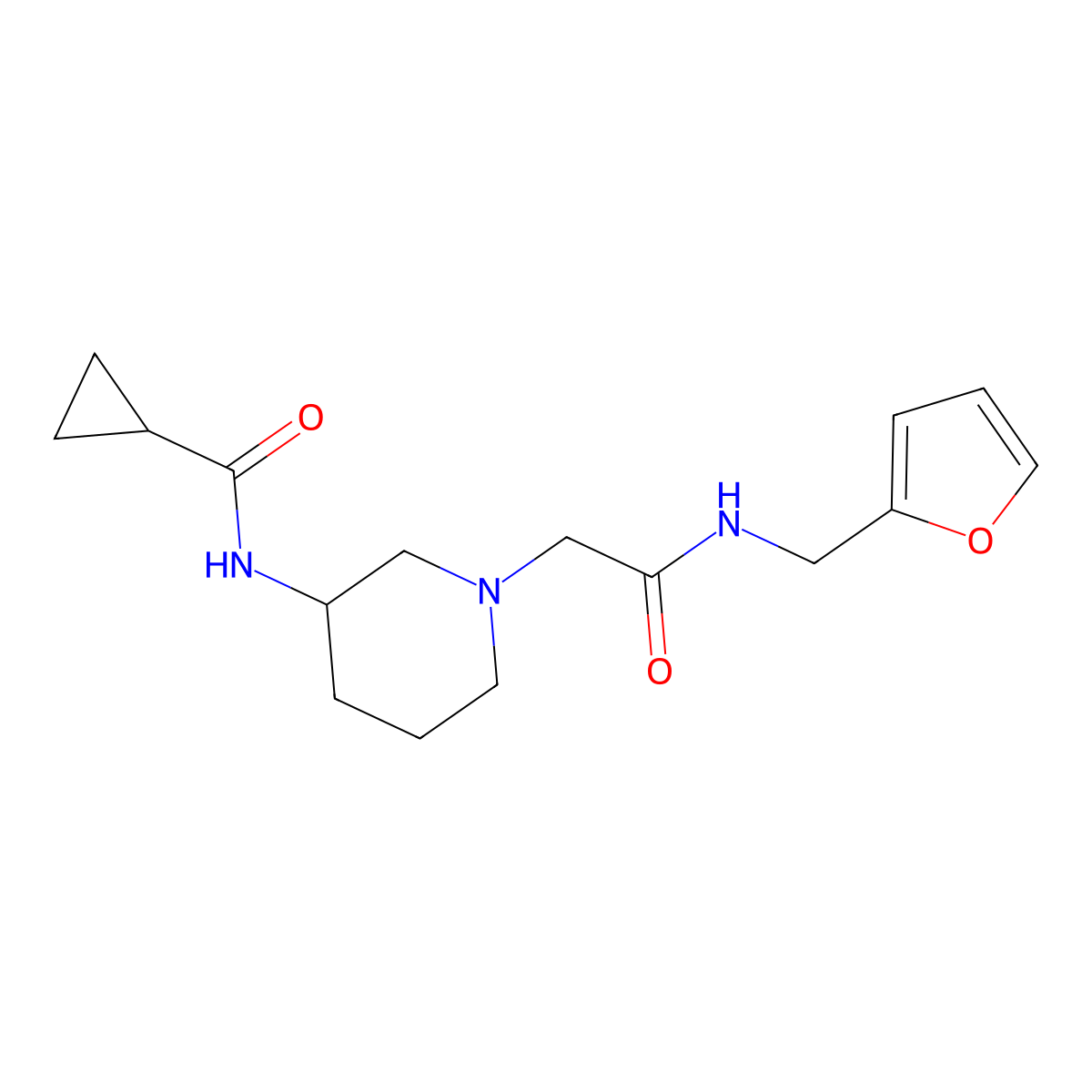 N-[1-({[(furan-2-yl)methyl]carbamoyl}methyl)piperidin-3-yl]cyclopropanecarboxamide molecular structure, CAS 2742049-36-9