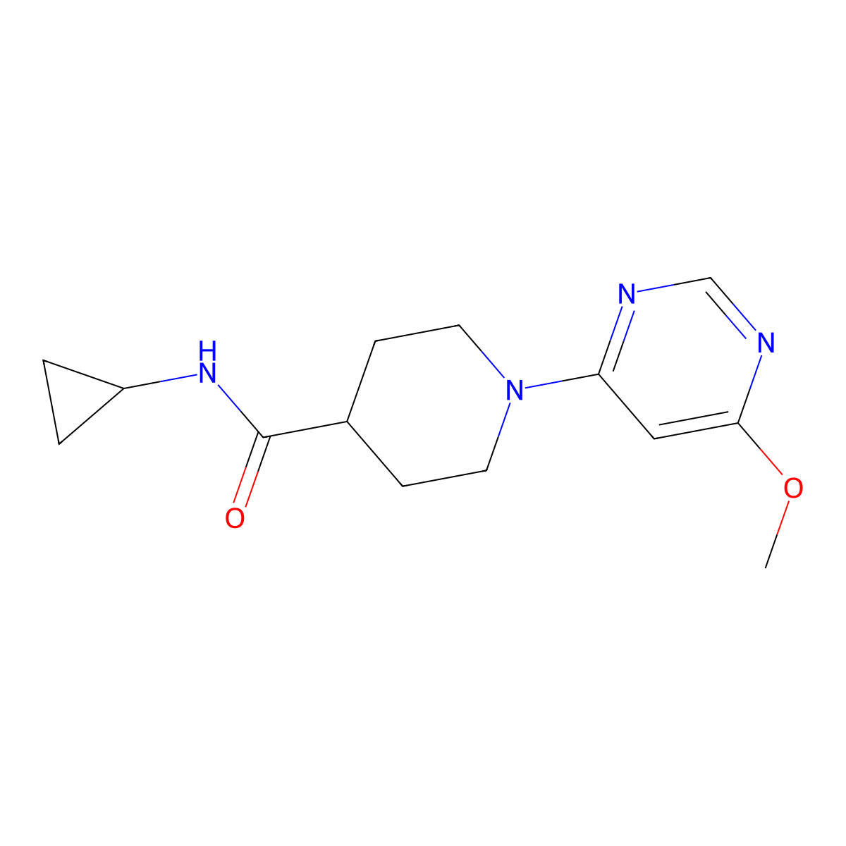N-cyclopropyl-1-(6-methoxypyrimidin-4-yl)piperidine-4-carboxamide molecular structure, CAS 2742049-41-6