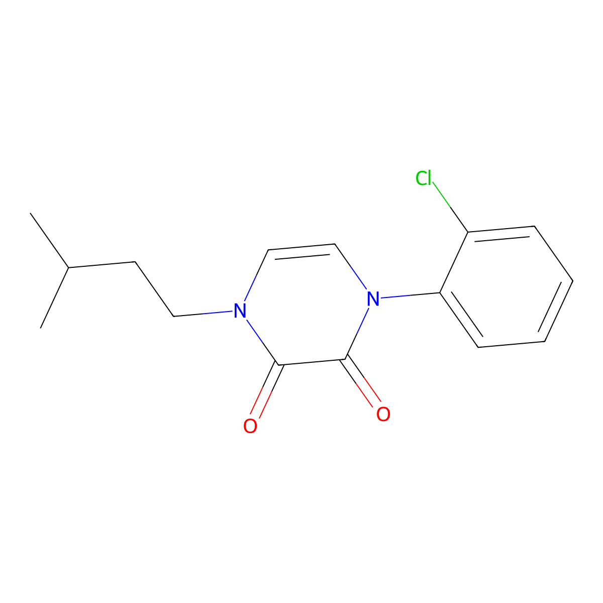 1-(2-Chlorophenyl)-4-(3-methylbutyl)-1,2,3,4-tetrahydropyrazine-2,3-dione molecular structure, CAS 2742049-42-7