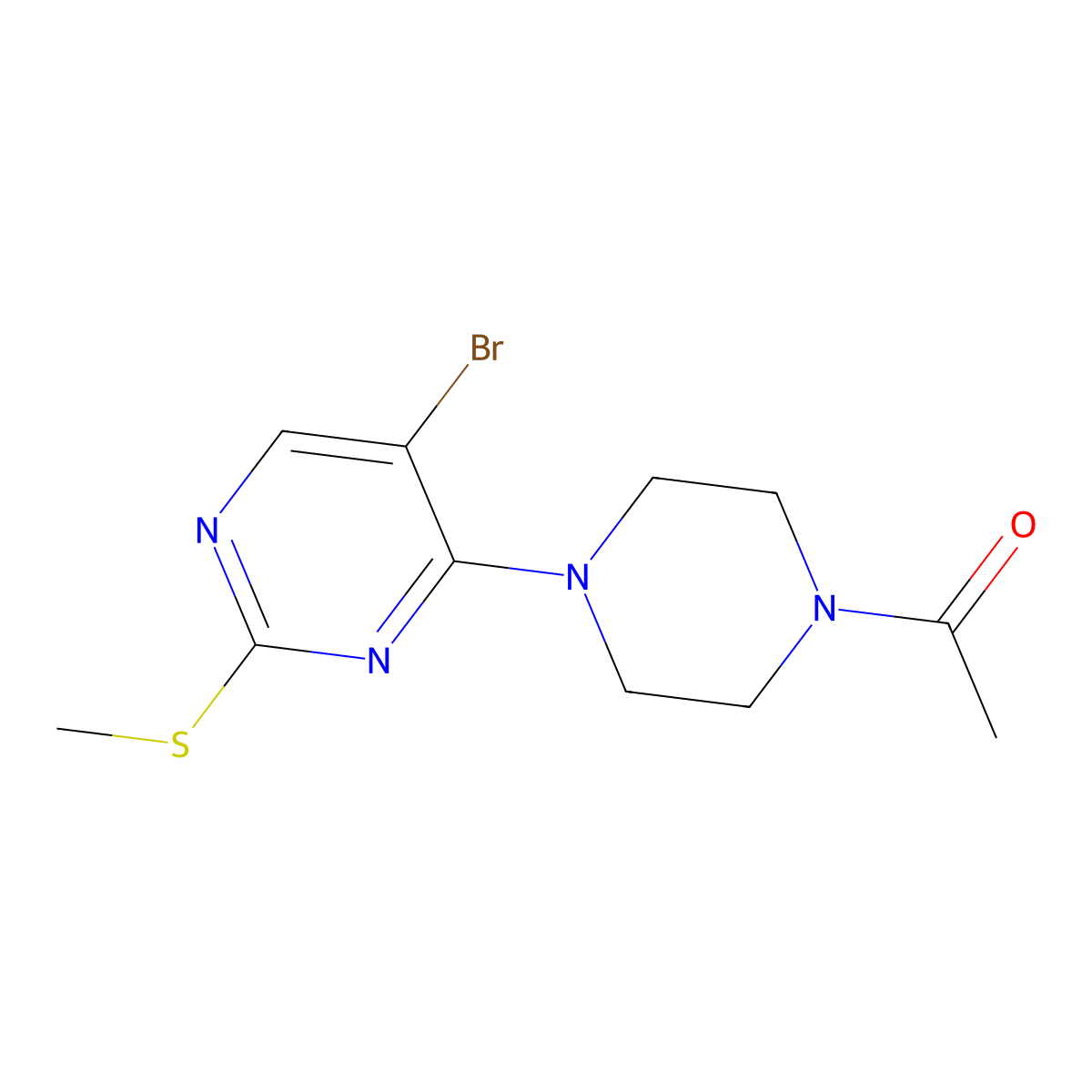 1-{4-[5-Bromo-2-(methylsulfanyl)pyrimidin-4-yl]piperazin-1-yl}ethan-1-one molecular structure, CAS 2742049-43-8