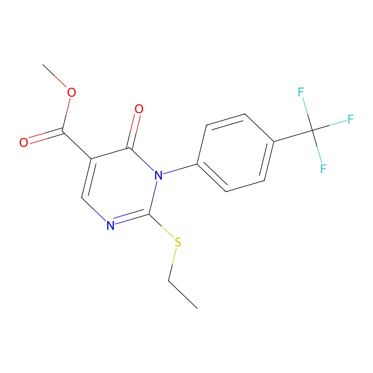Methyl 2-(ethylsulfanyl)-6-oxo-1-[4-(trifluoromethyl)phenyl]-1,6-dihydropyrimidine-5-carboxylate molecular structure, CAS 2742049-45-0